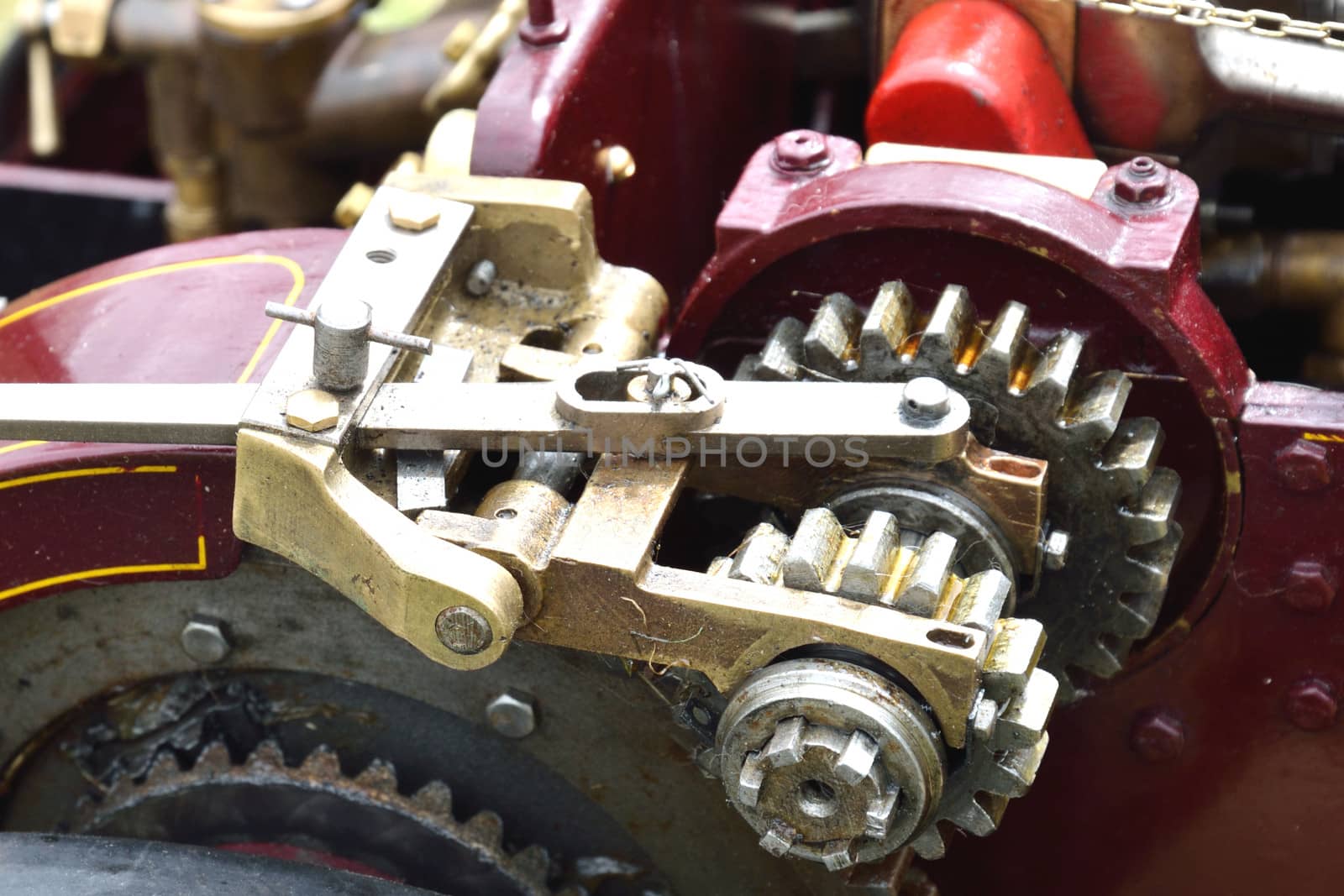 Close up of gears on steam engine