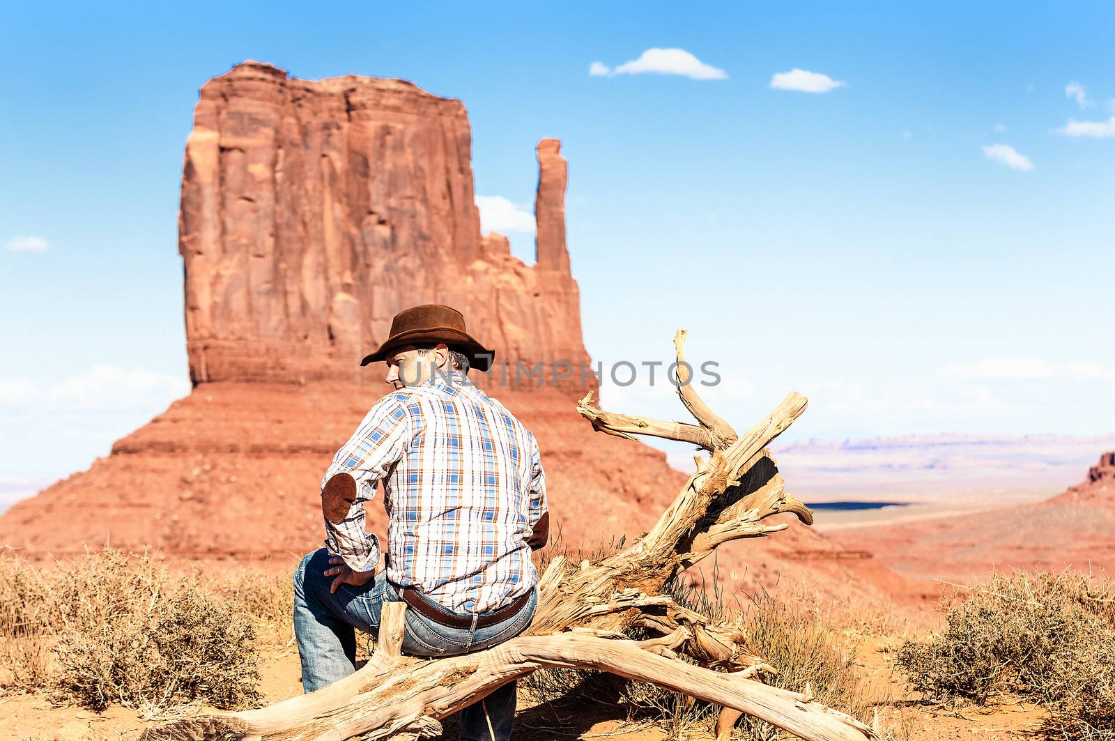 attractive cow boy in famous Monument valley National tribal park, USA