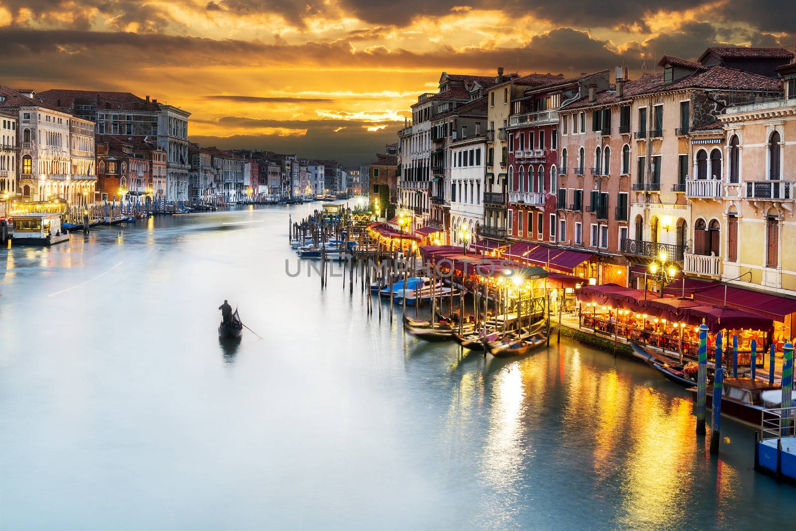 famous grand canale from Rialto Bridge at blue hour, Venice, Italy