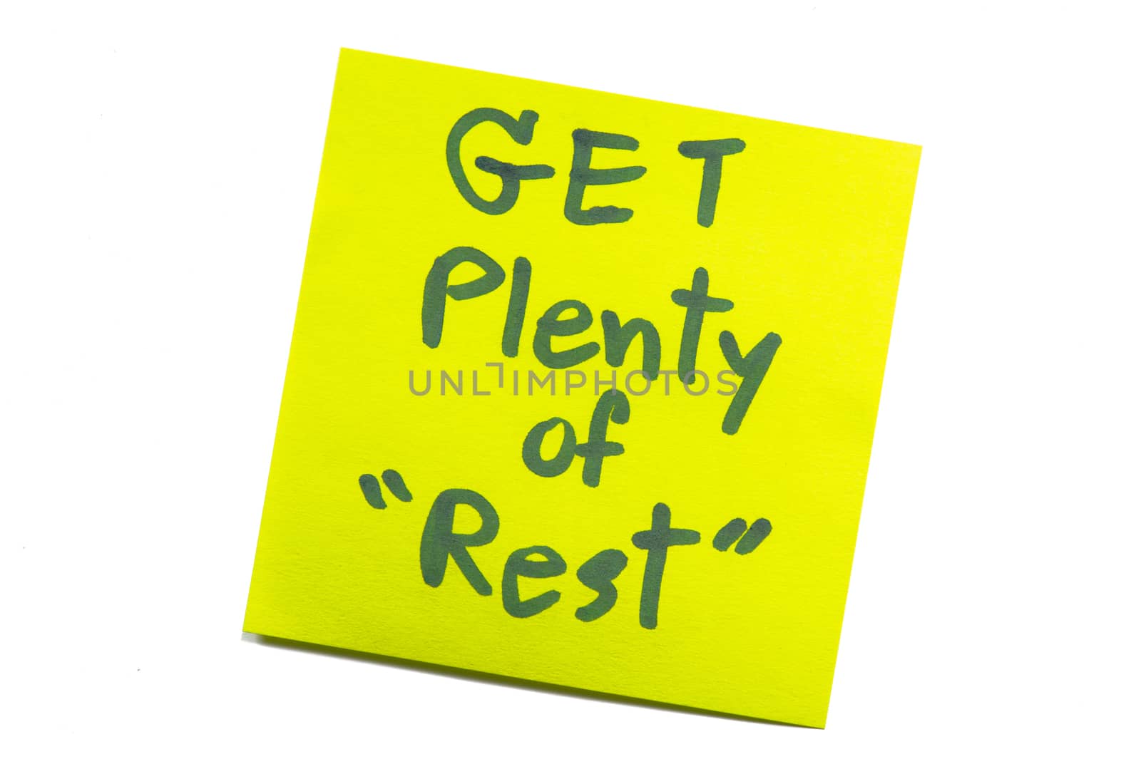 Sticky note with text "Get Plenty of Rest"