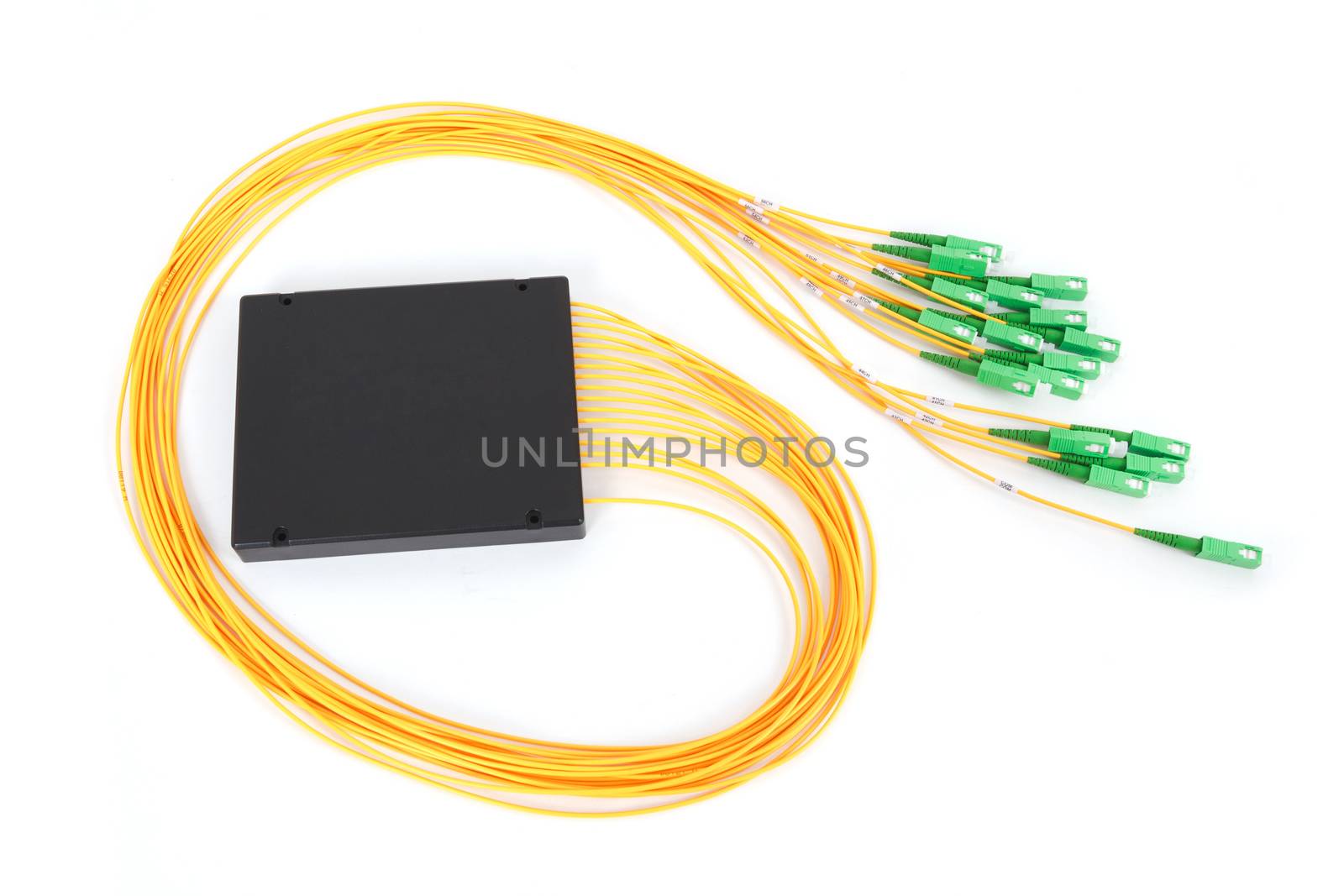 fiber optic coupler with SC connectors on white background