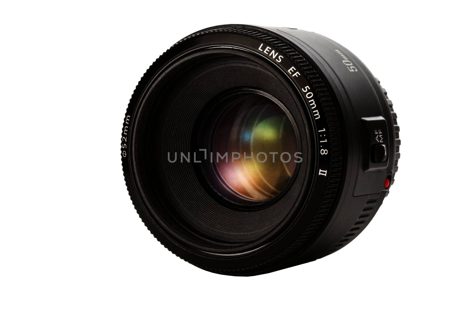 Closeup lens isolated on white background