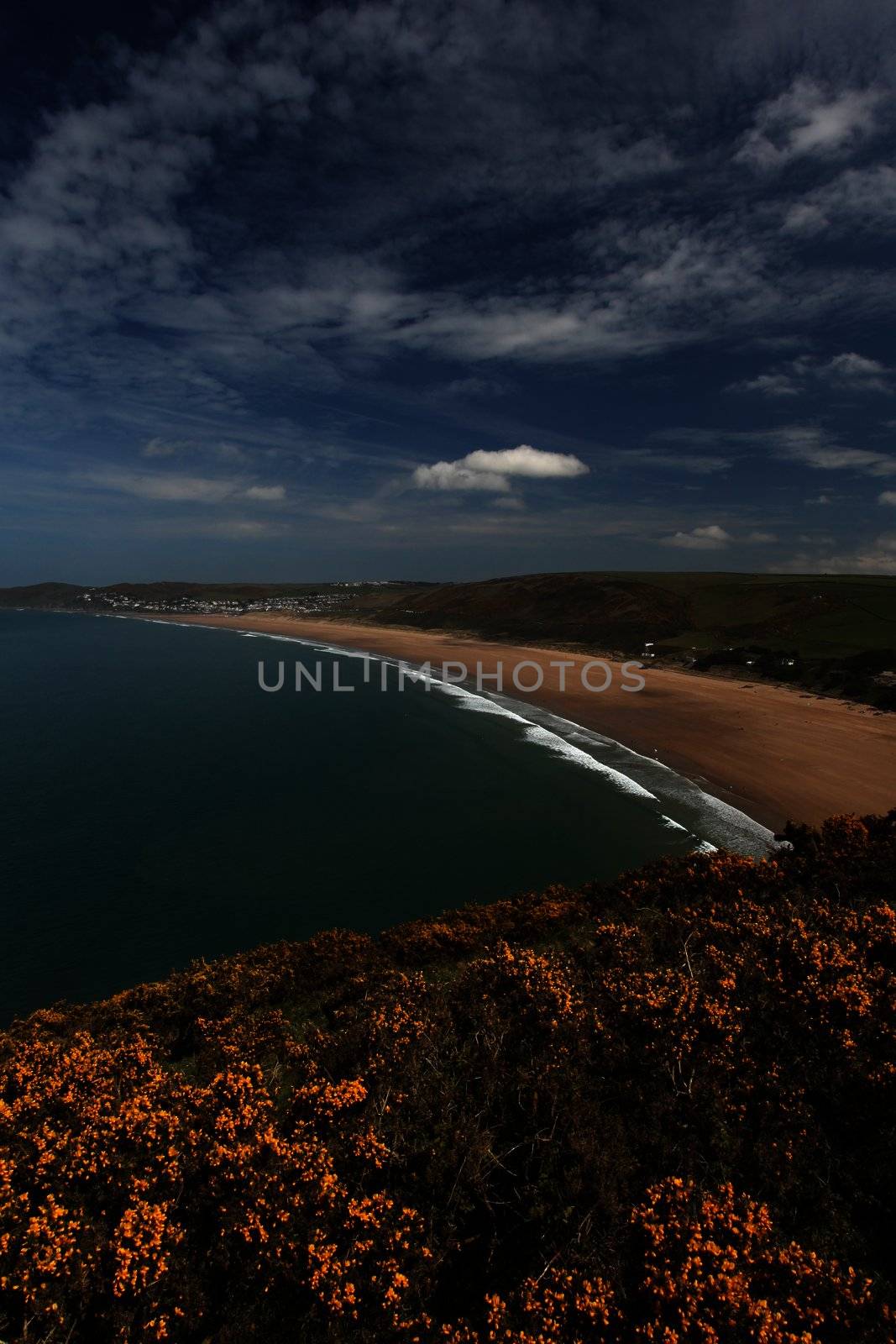 Sunset Woolacombe Beach in North Devon South West England United kingdom