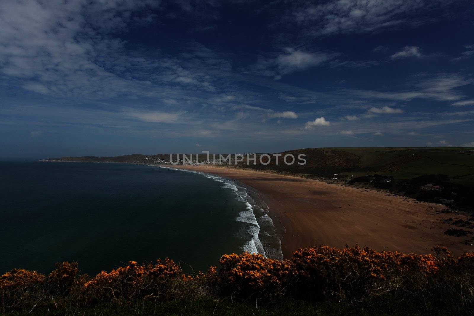 Sunset Woolacombe Beach in North Devon South West England United kingdom