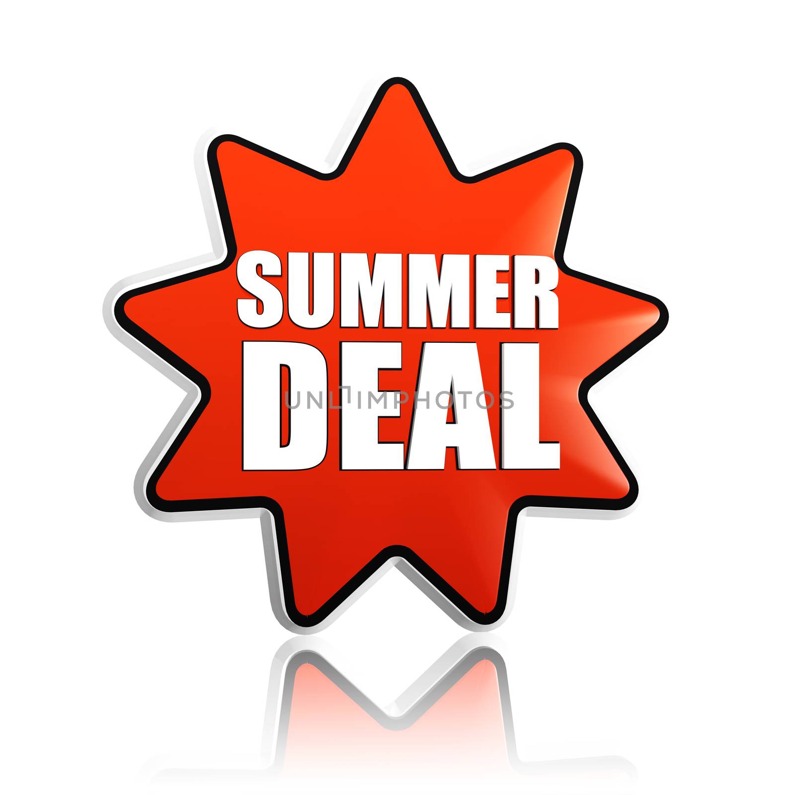 summer deal button - 3d red orange star banner with white text, business concept