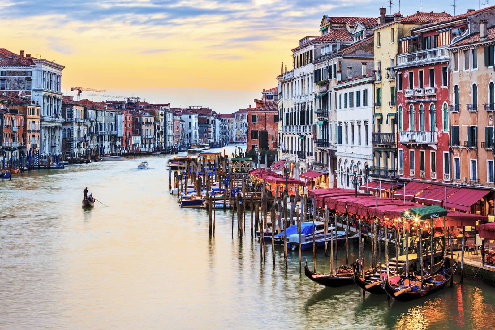View of famous Grand Canal at sunset, Venice 