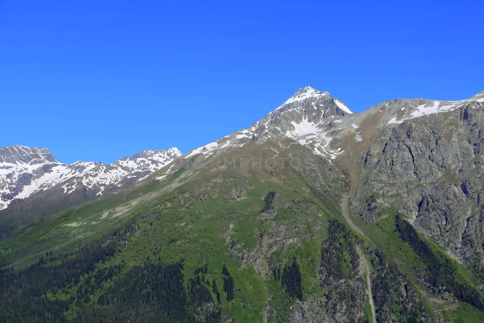 Scenery of mountains in Caucasus region in Russia