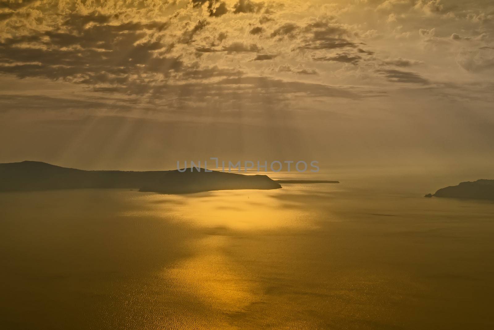 Sunset on the island of Santorini in the Aegean Sea