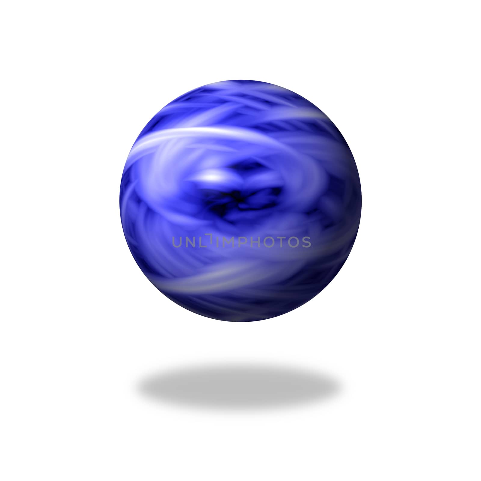 Blue flame marble on white background with shadow