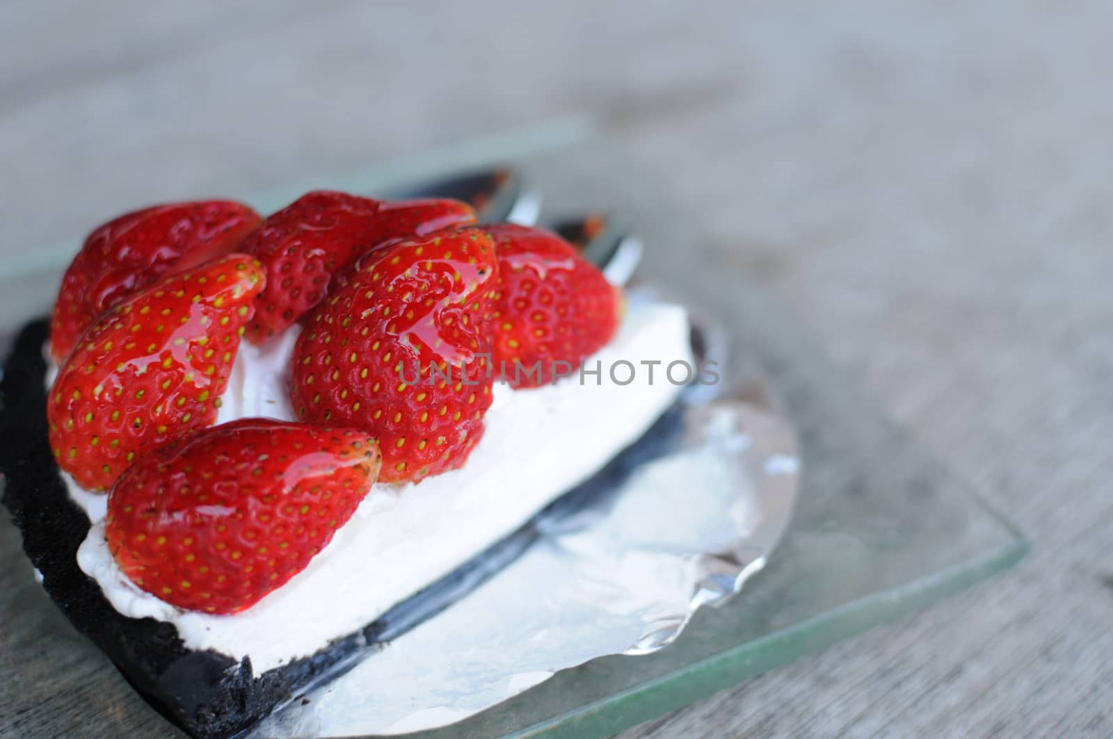 Strawberry cake on Glass Plate
