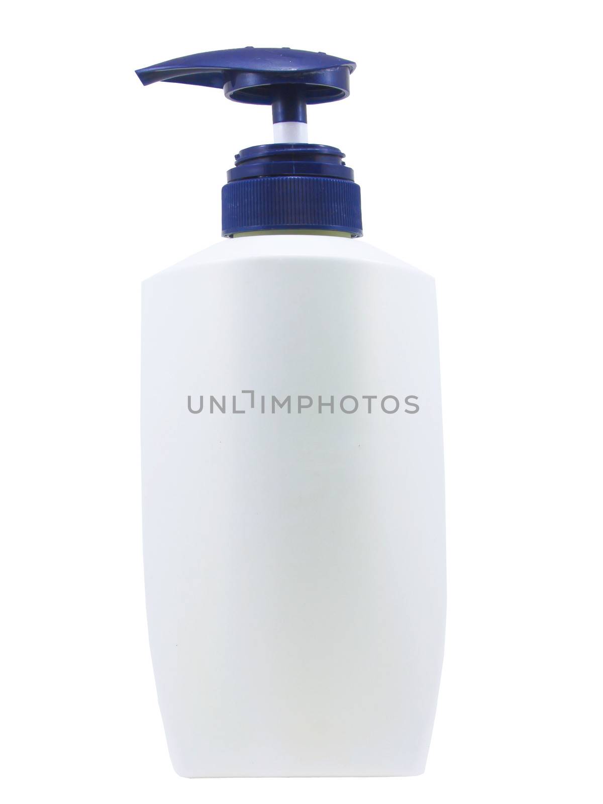 Plastic Clean White Bottle With blue  Dispenser Pump On White Background by sutipp11