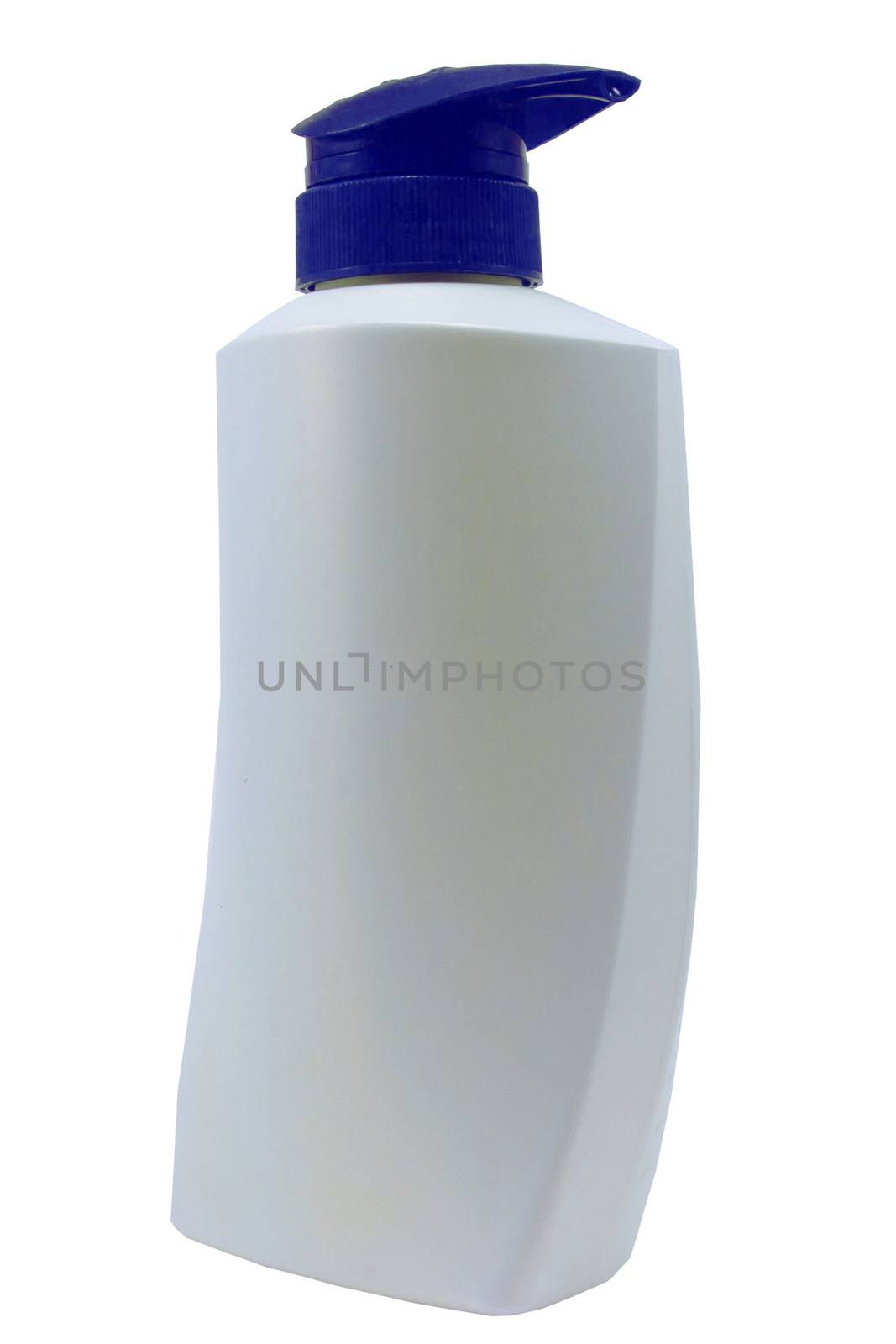 Plastic Clean White Bottle With blue  Dispenser Pump On White Background by sutipp11