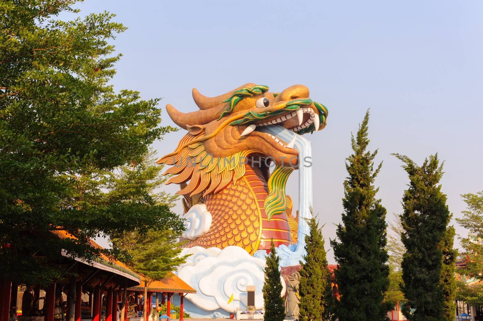 Head statue dragon in shrine park, Suphan Buri, sunny day. by ngungfoto