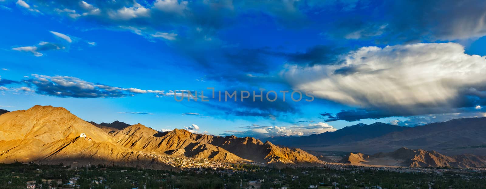 Sunset panorama of Leh city. Ladakh, Jammu and Kashmir, India