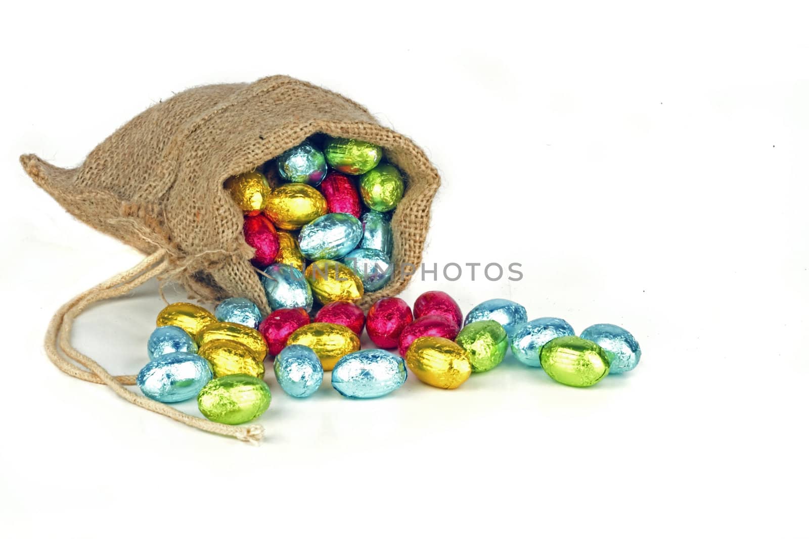 Bag full of easter chocolate eggs