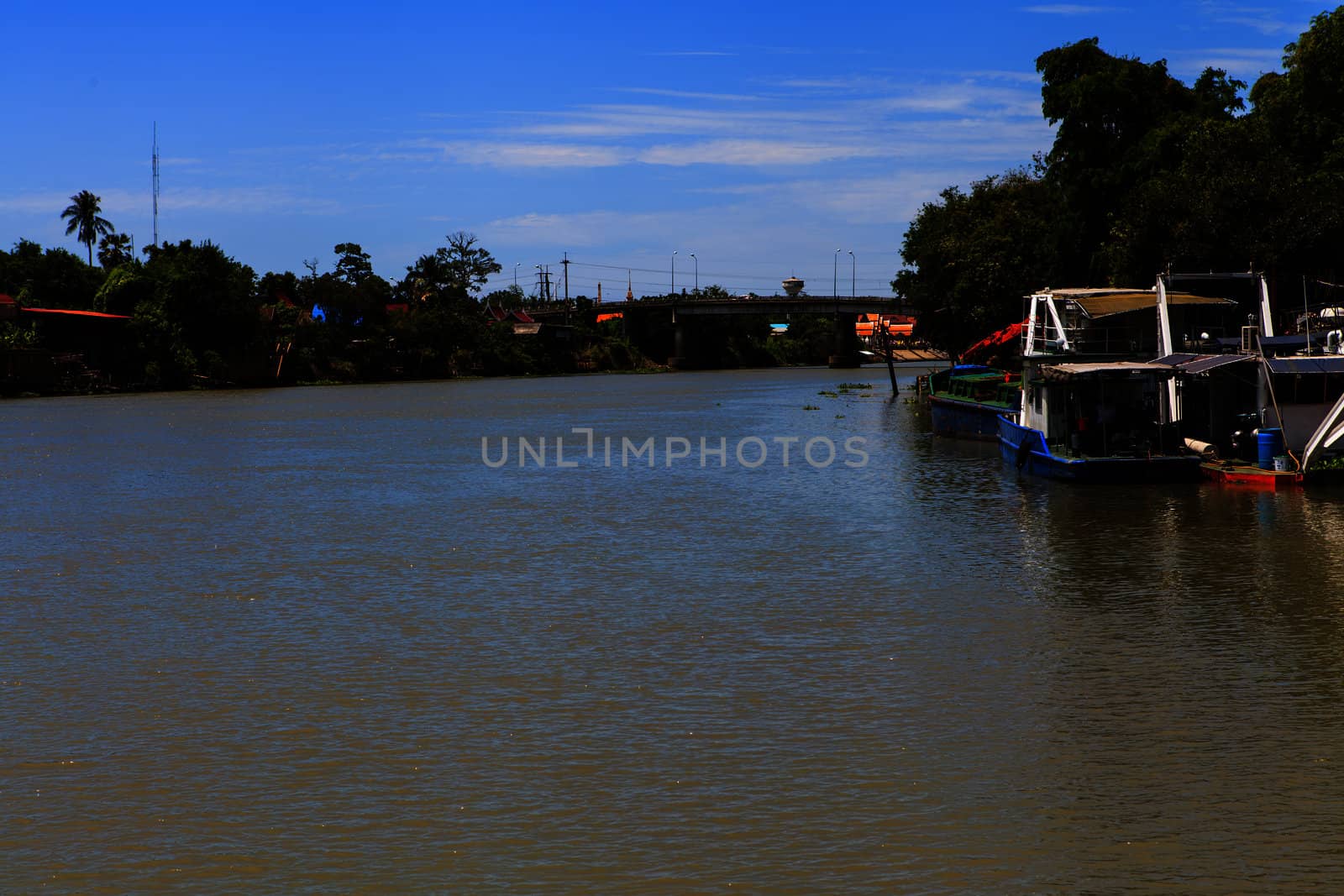 summer landscape with river and blue sky  take photo from river.