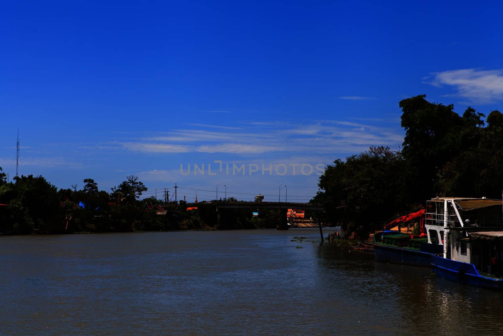 summer landscape with river and blue sky  take photo from river.