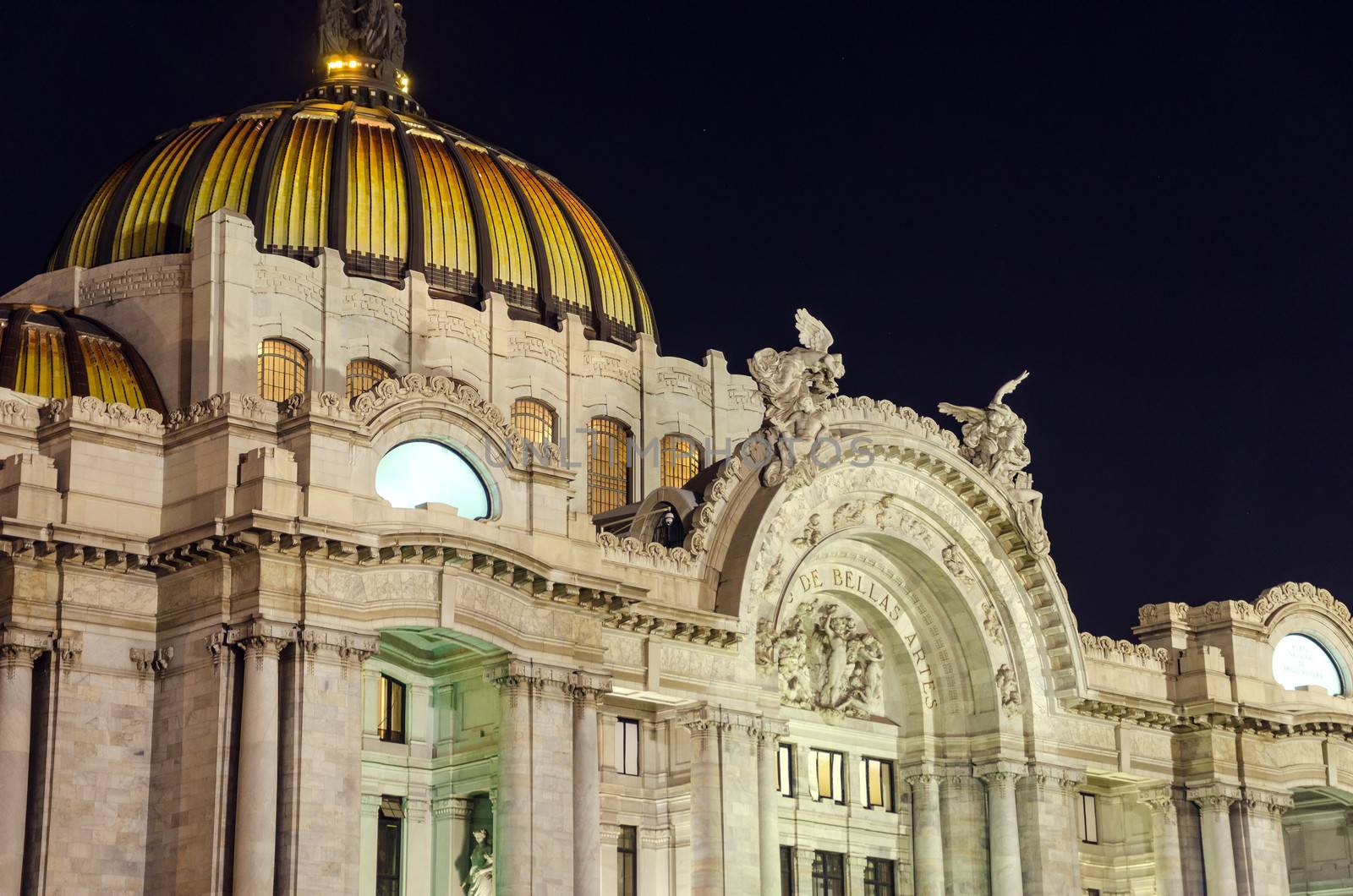 The Fine Arts Palace of Mexico City seen at night