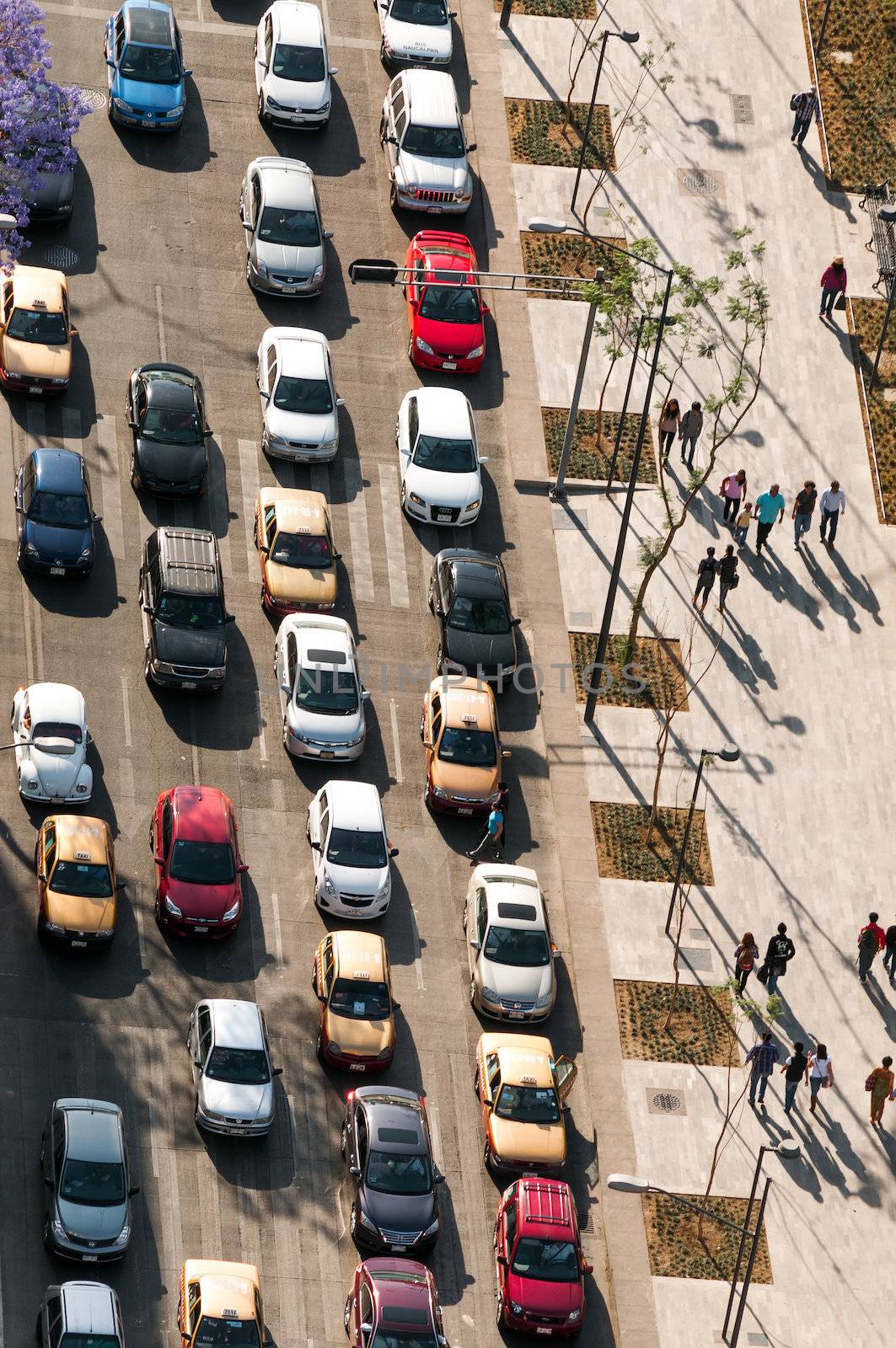 Aerial view of traffic jam in Mexico City