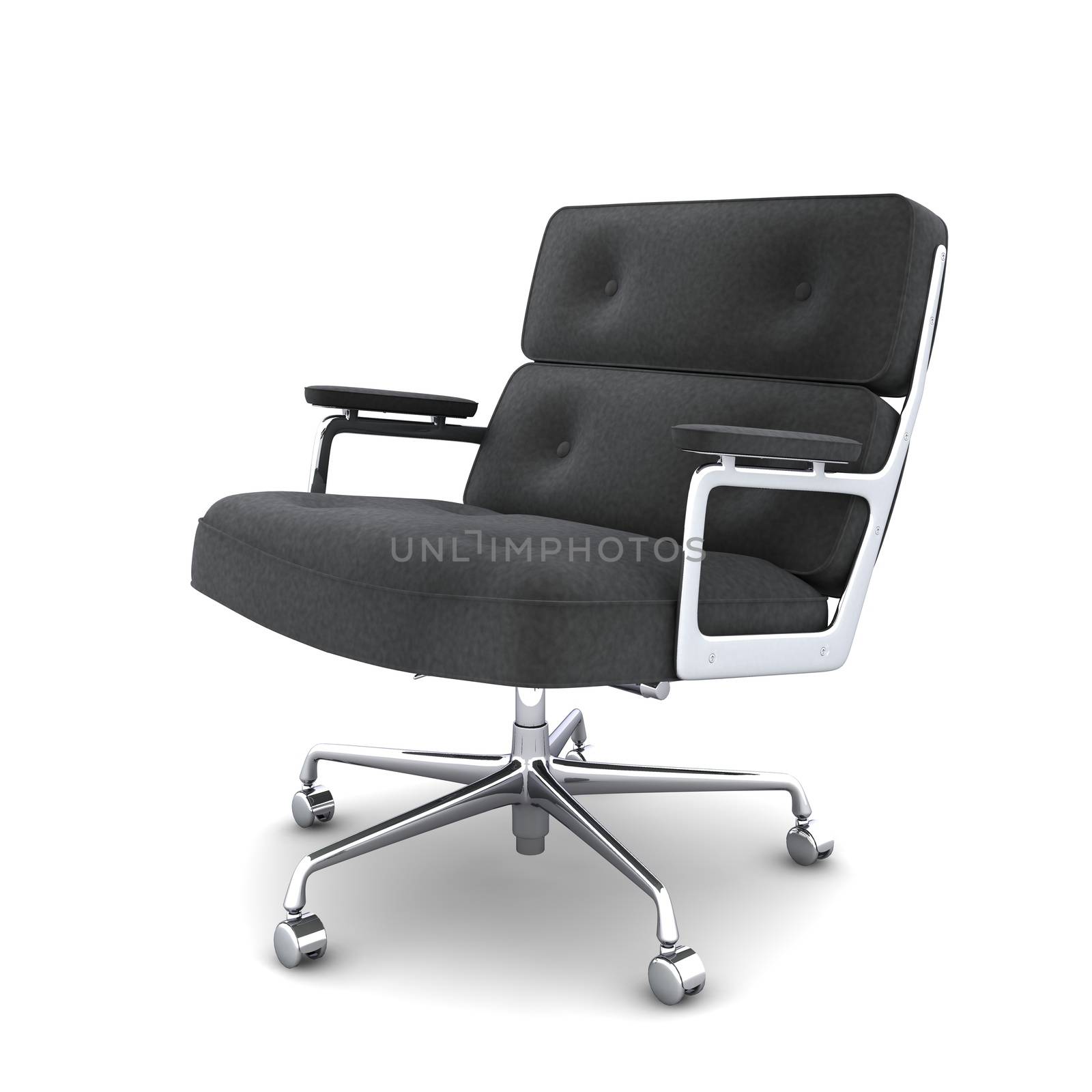 The black armchair is perfect for the office.