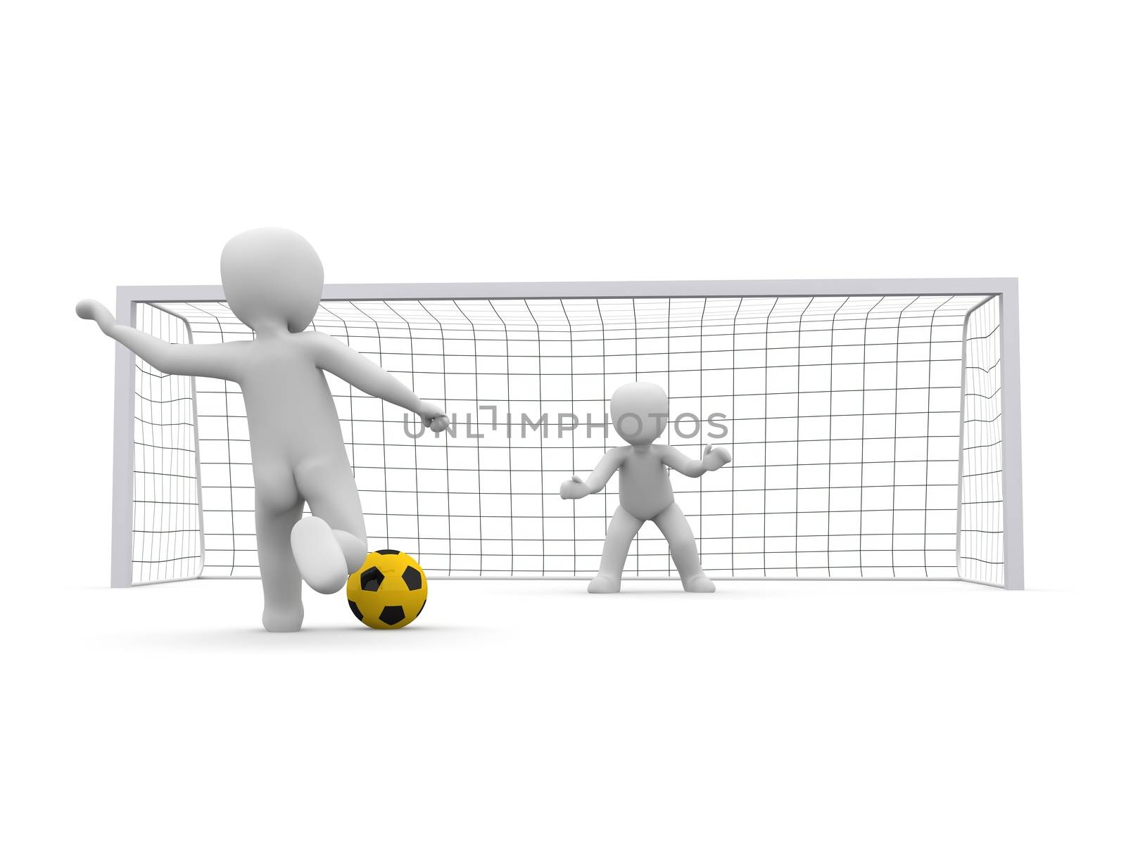 The player shoots the ball and the goalkeeper keeps him.