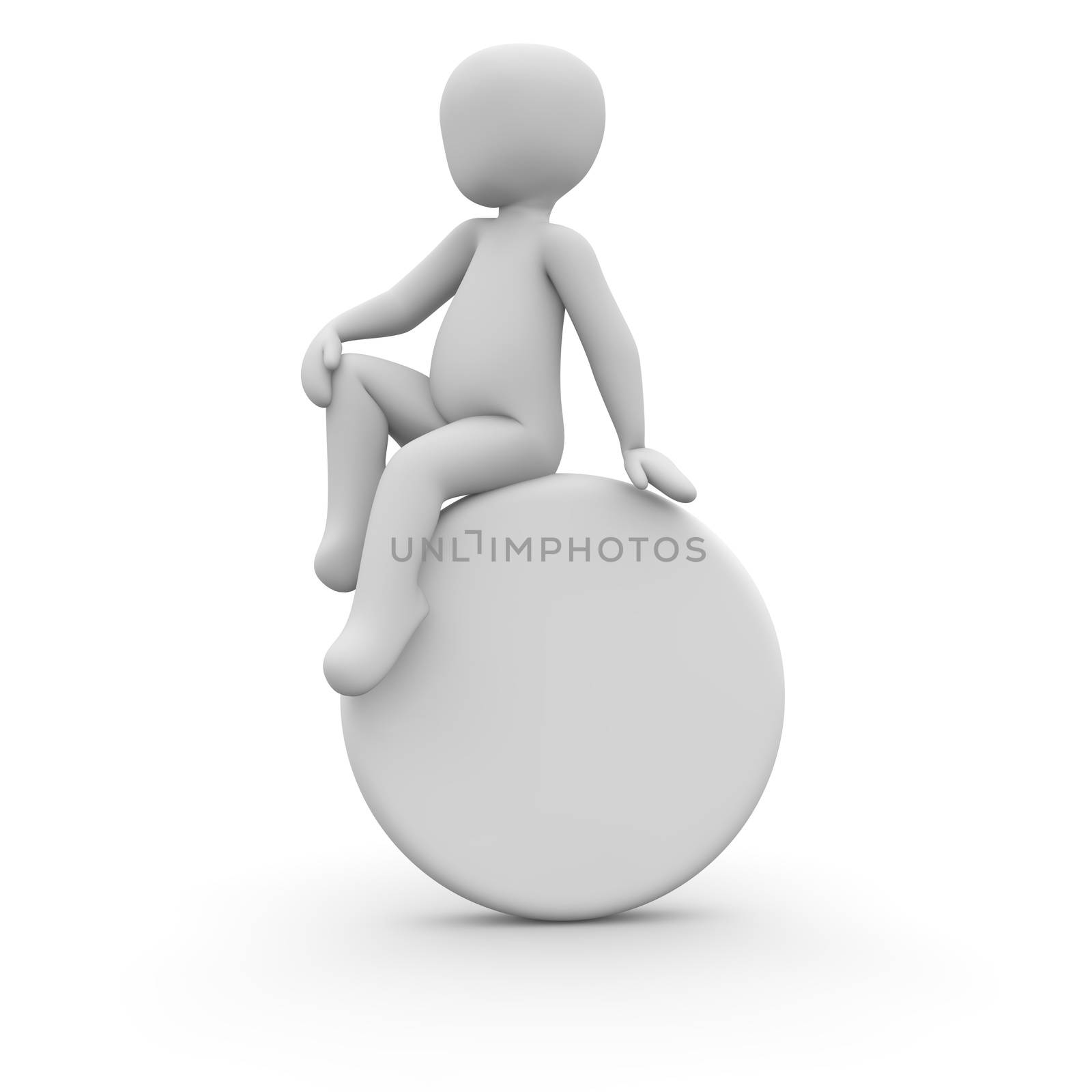 The character sitting on a white circular plate.
