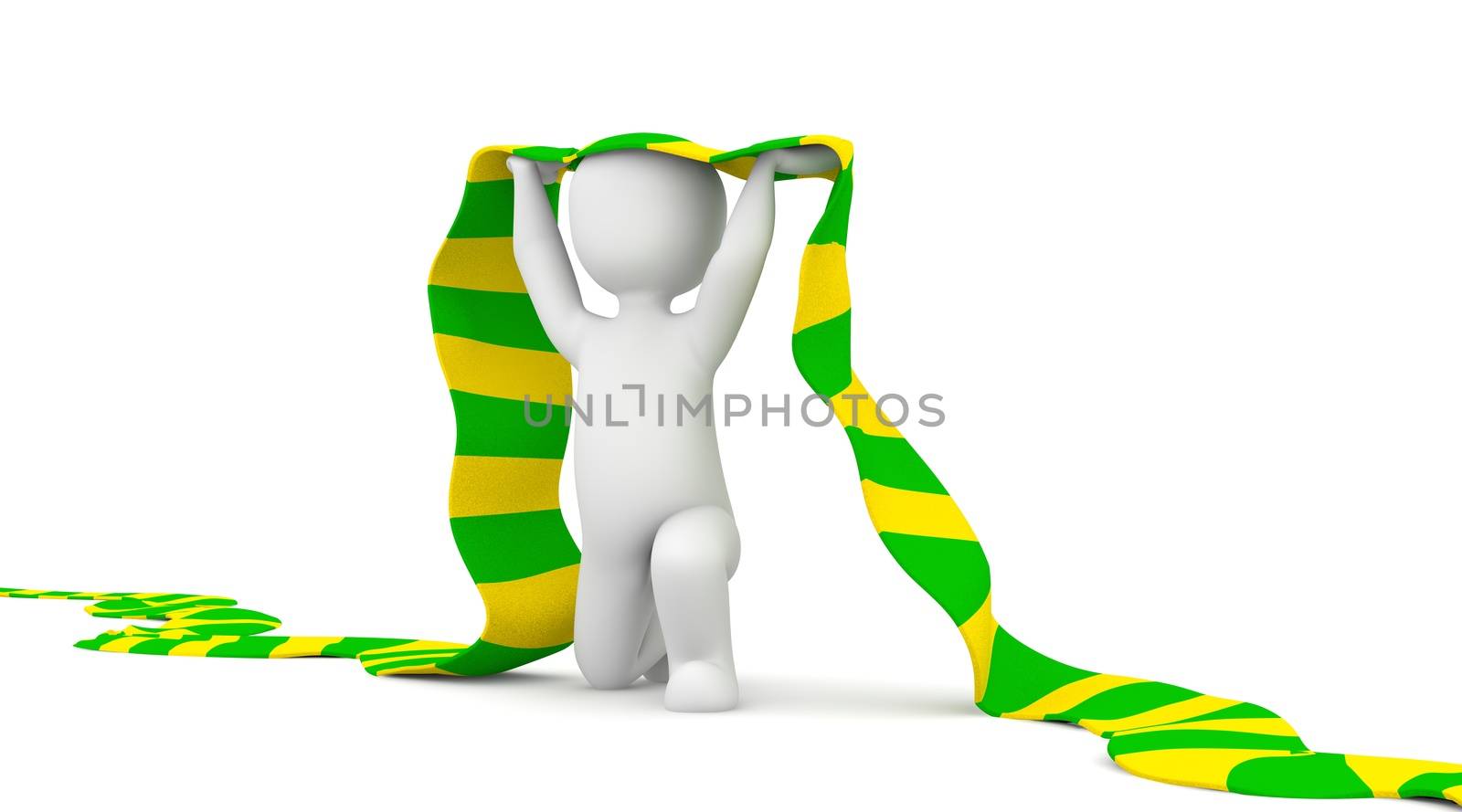 The character is a soccer fan and holding a green and yellow scarf in hands.