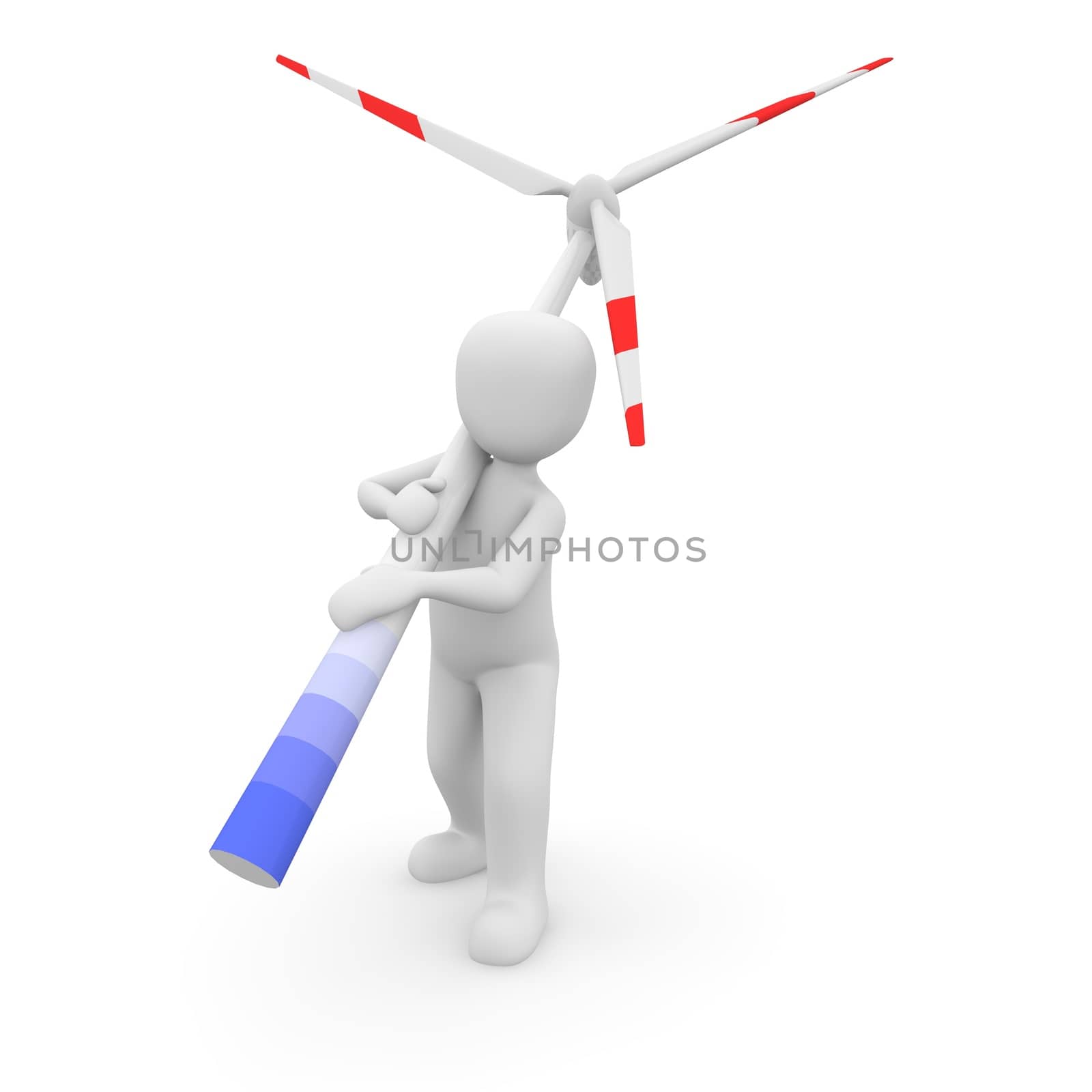 The character carries a windmill in his hands.