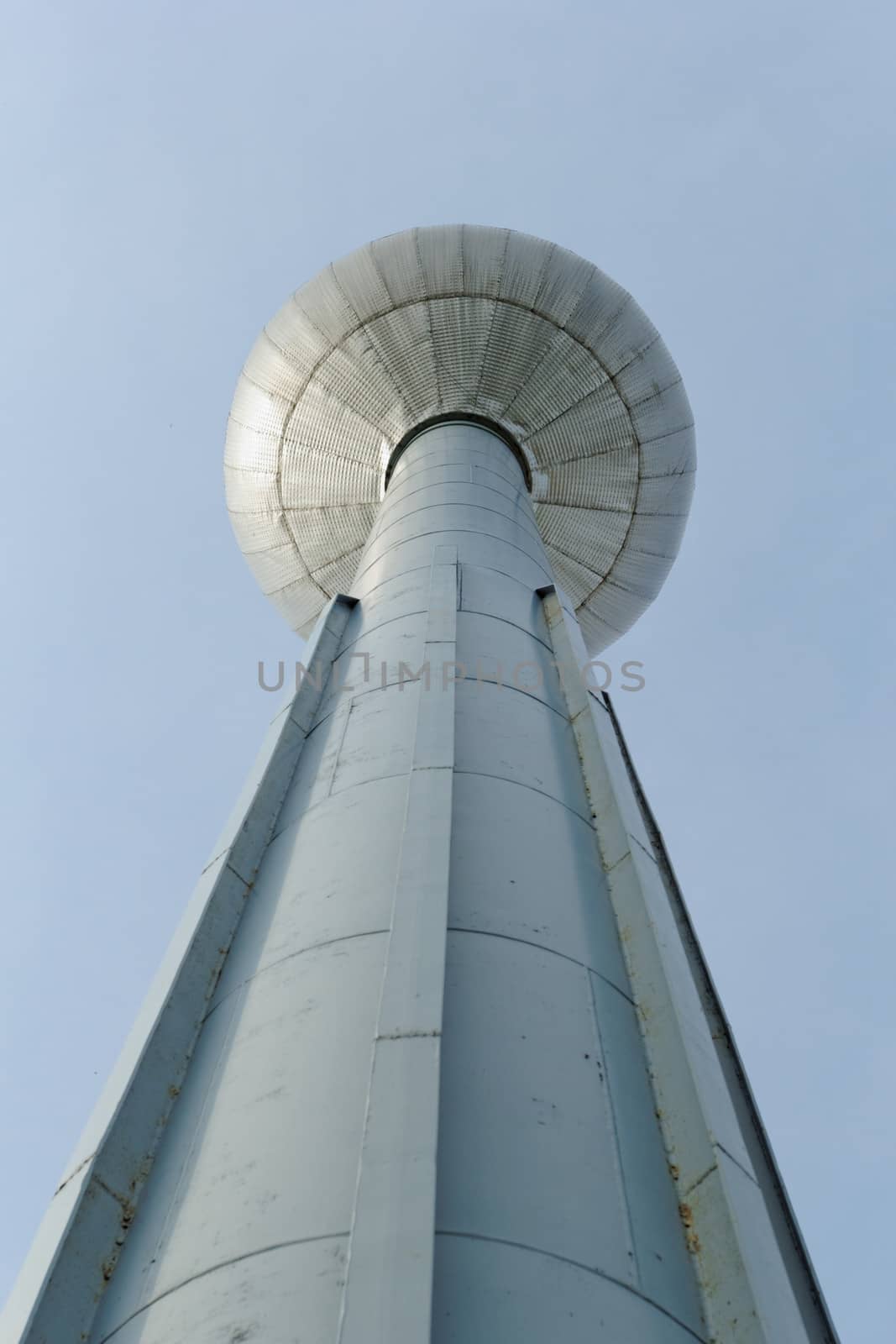 Shot of a water pressure tower made of metal and steel. 
