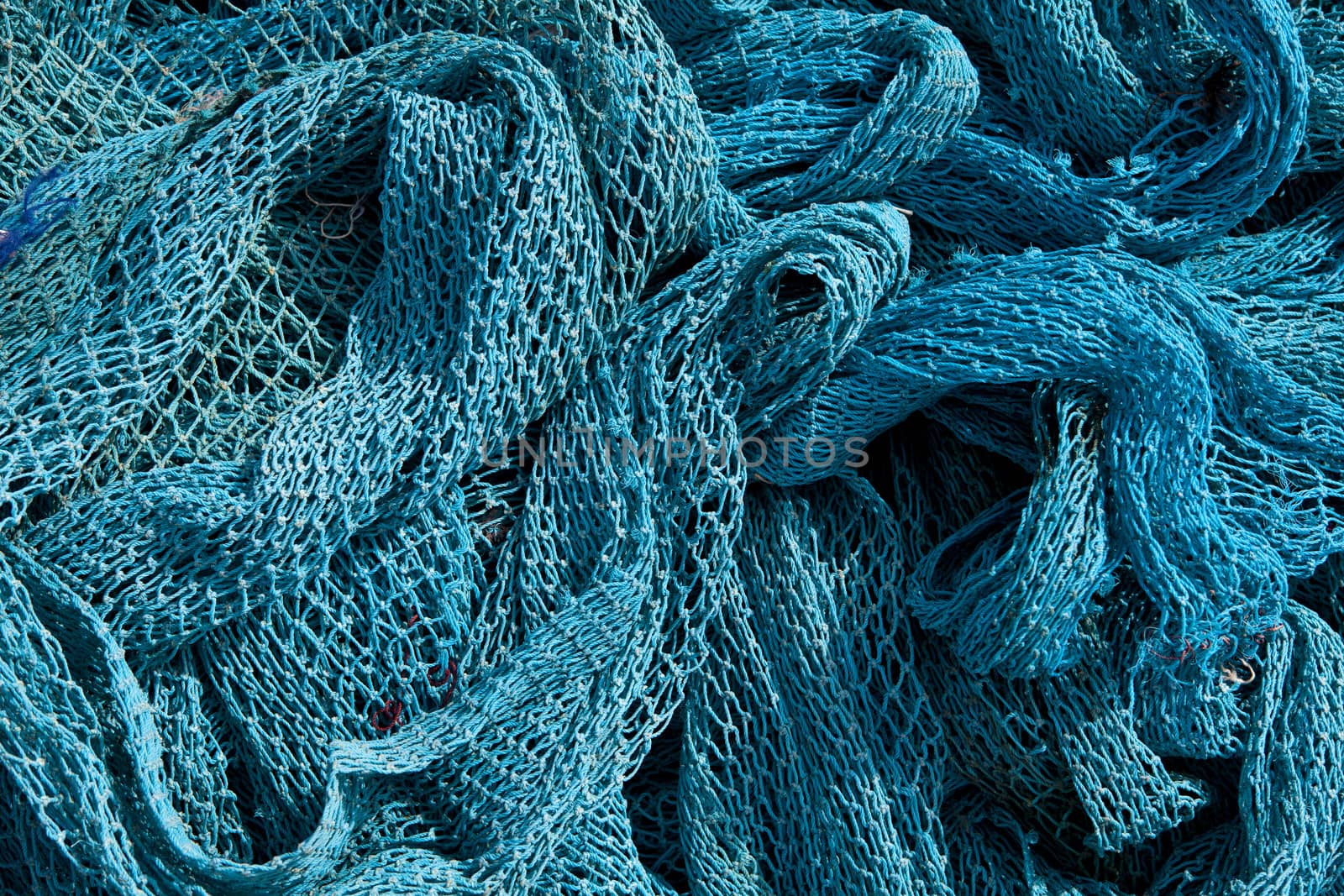 Blue Heap of Commercial Fishing Net.