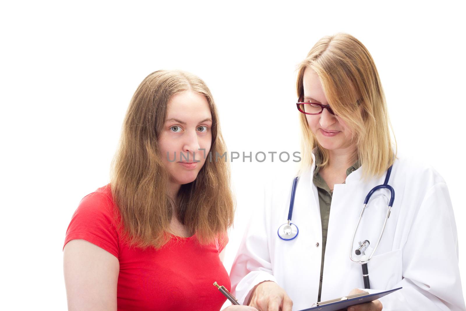 Female doctor with young female patient