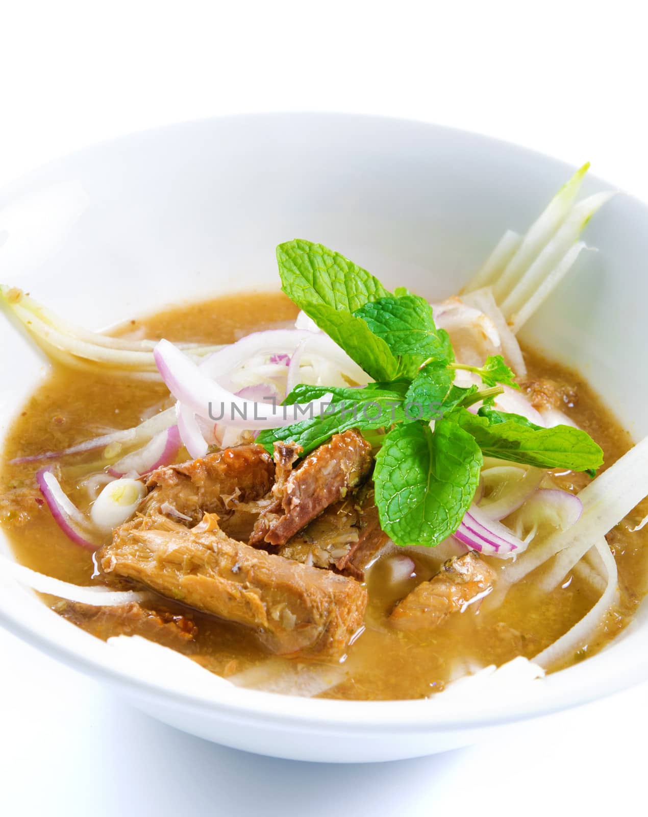 Assam or asam laksa  is a sour, fish-based soup. Traditional Malay dish, malaysian food, Asian cuisine.