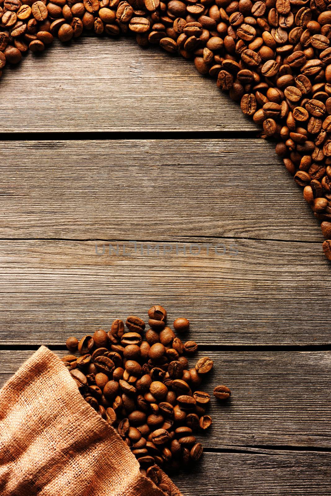 Coffee beans and bag background by haveseen
