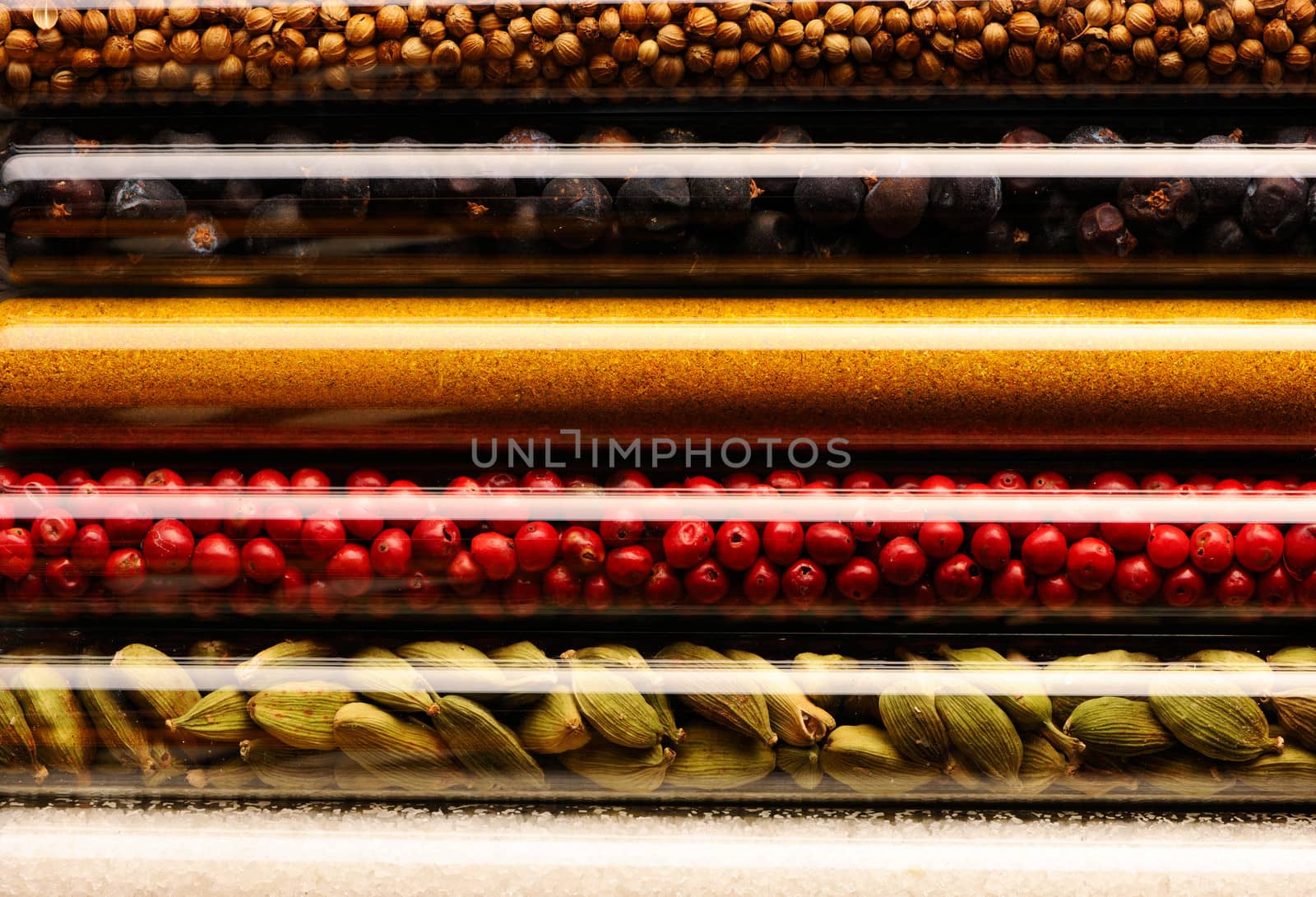 Spices in beakers close up