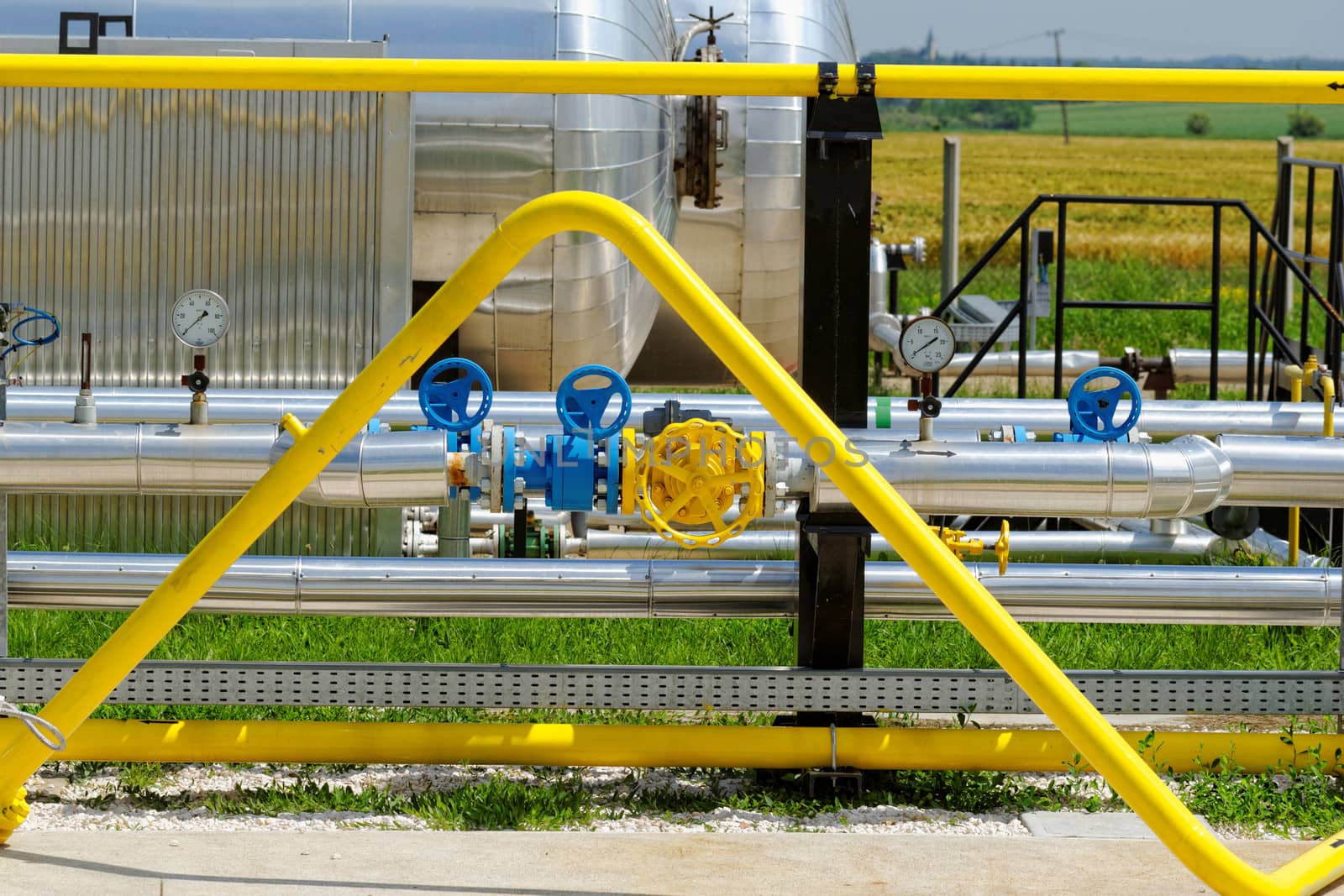 industrial pipes at an oil well