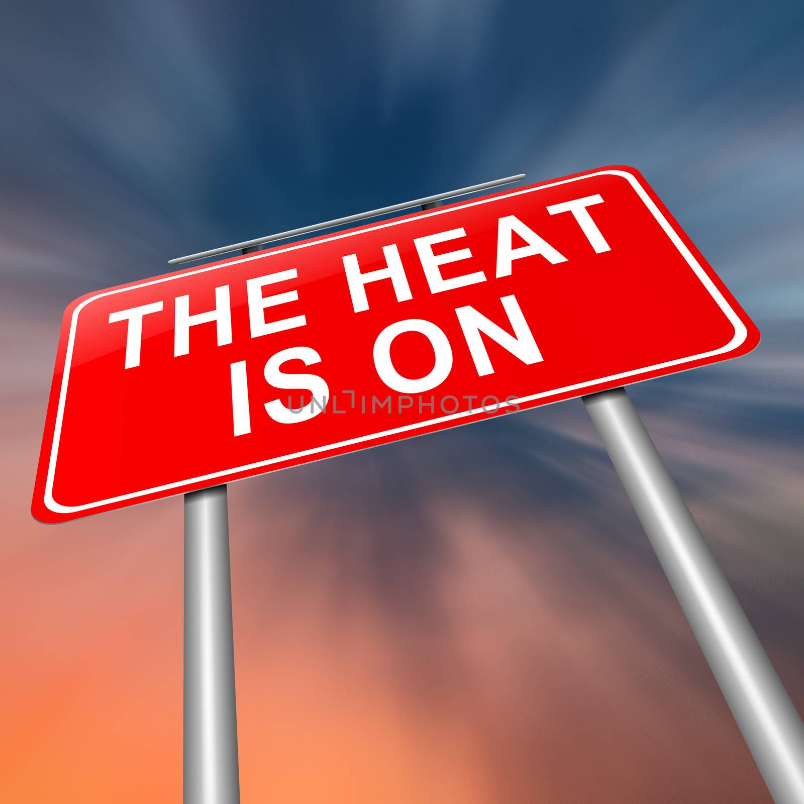 Illustration depicting a sign with a heat is on concept.