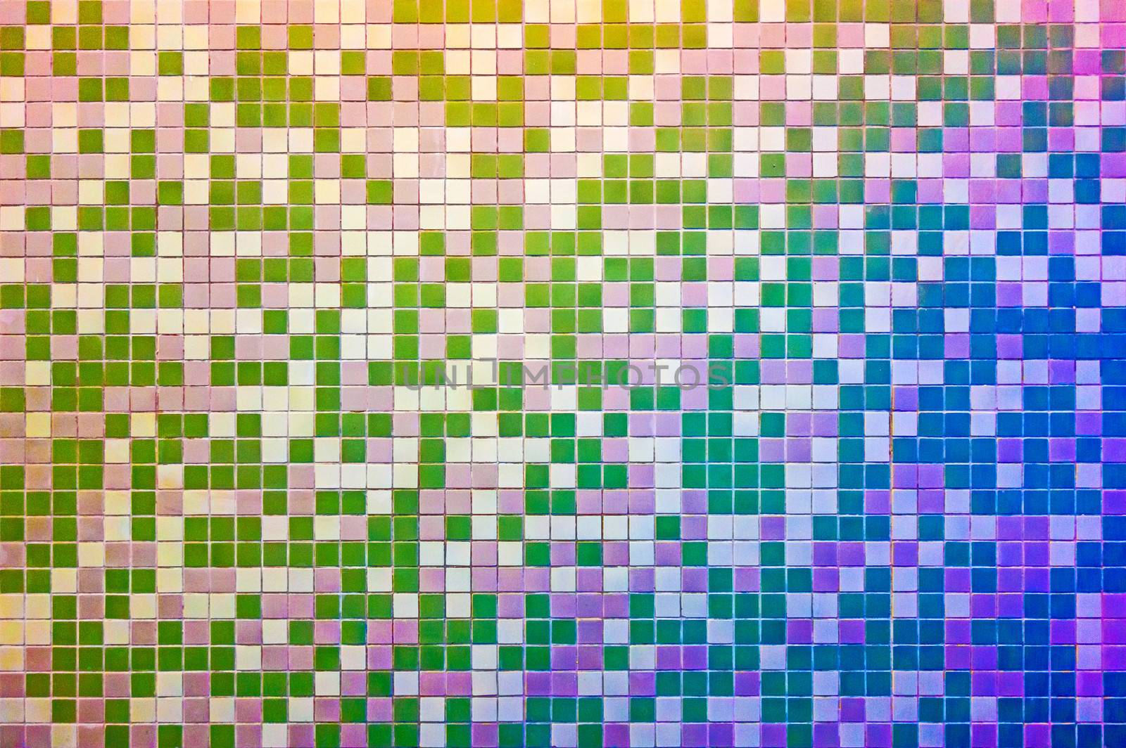 blue green pink tile wall high resolution real photo