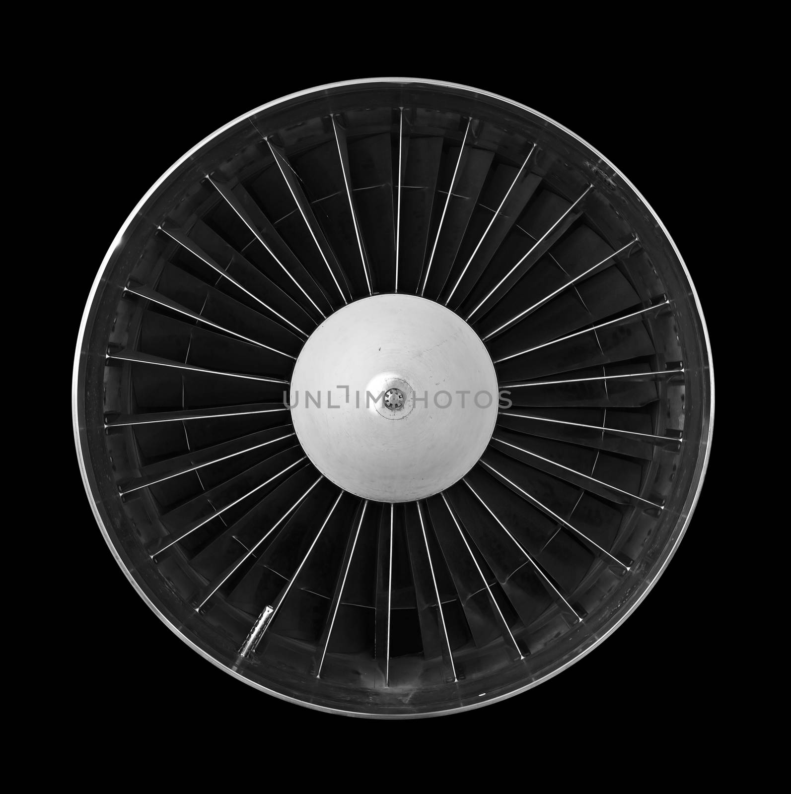 Jet turbine detail on black background