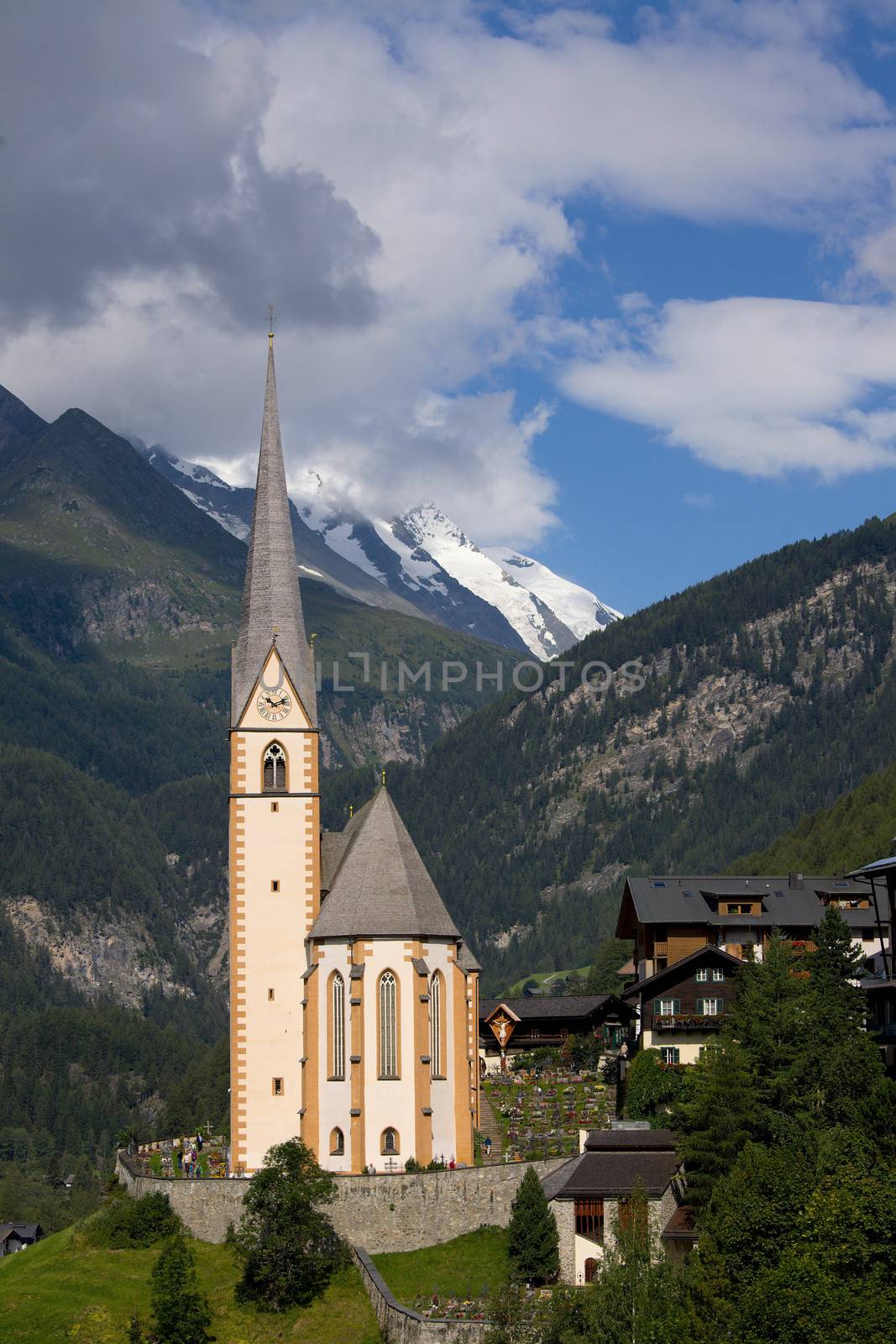 Church in heiligenblut, Austria, with the Grossglockner peak in the background