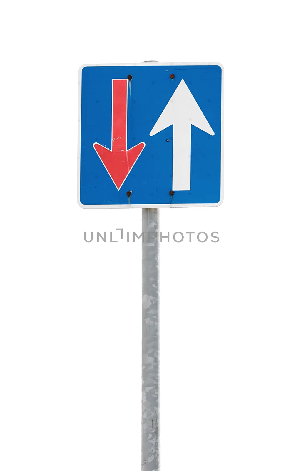 Direction priority sign on white background