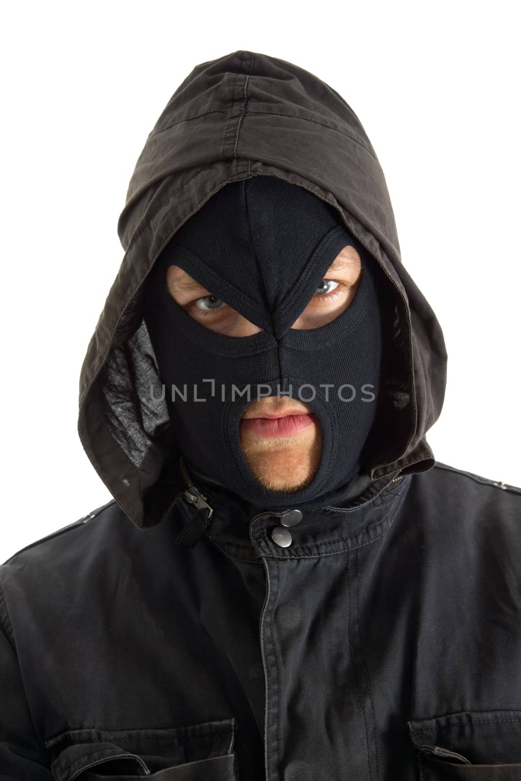 Man in mask against white background