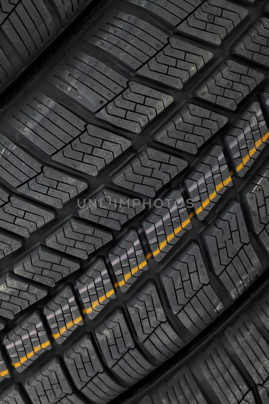 Closeup of winter tyre patterns
