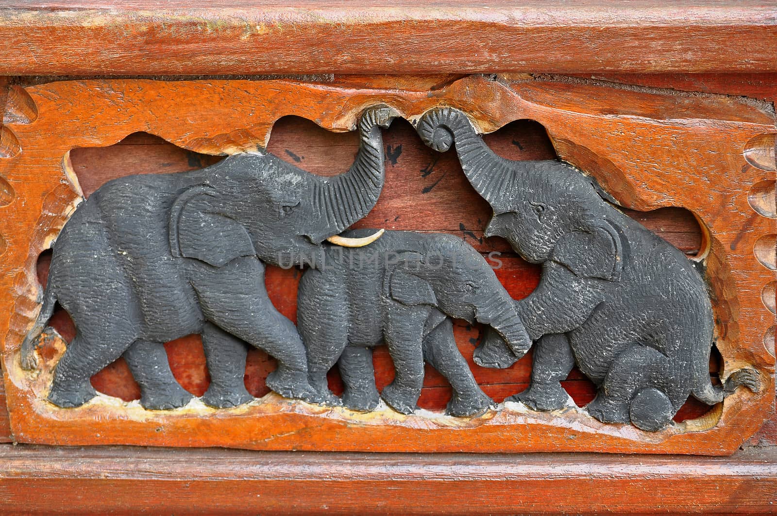 Elephant wood carvings. Work of an engraver in northern, Thailand.