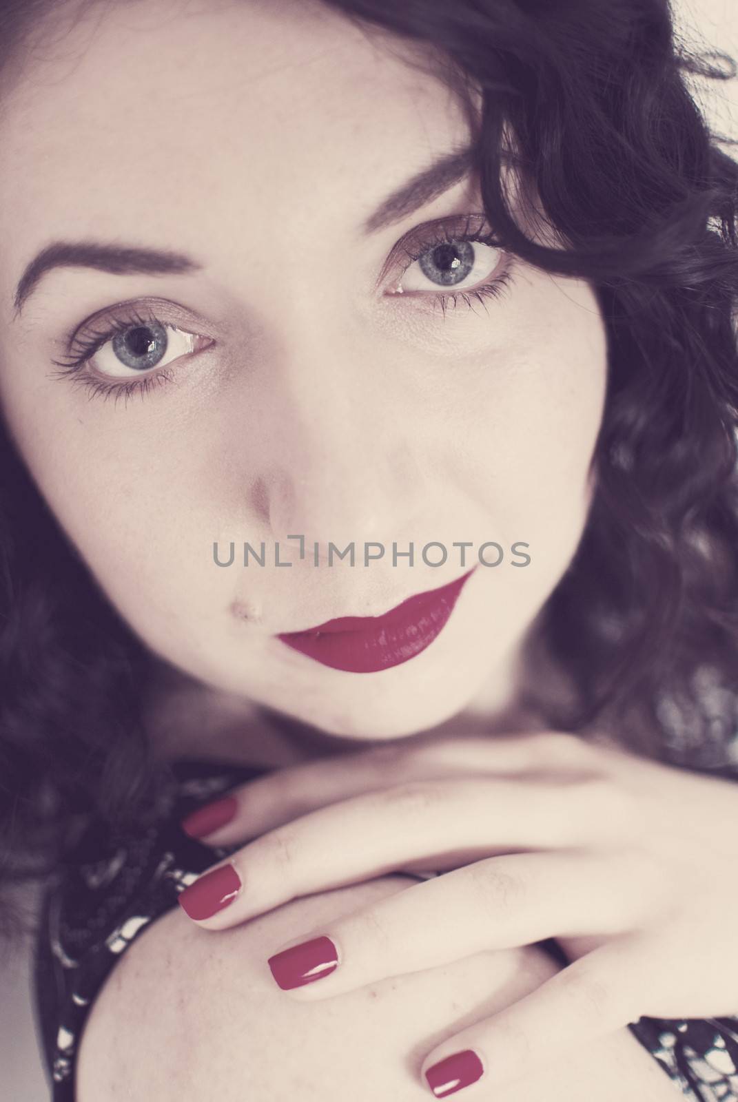 beautiful retro girl portrait in vintage style dress