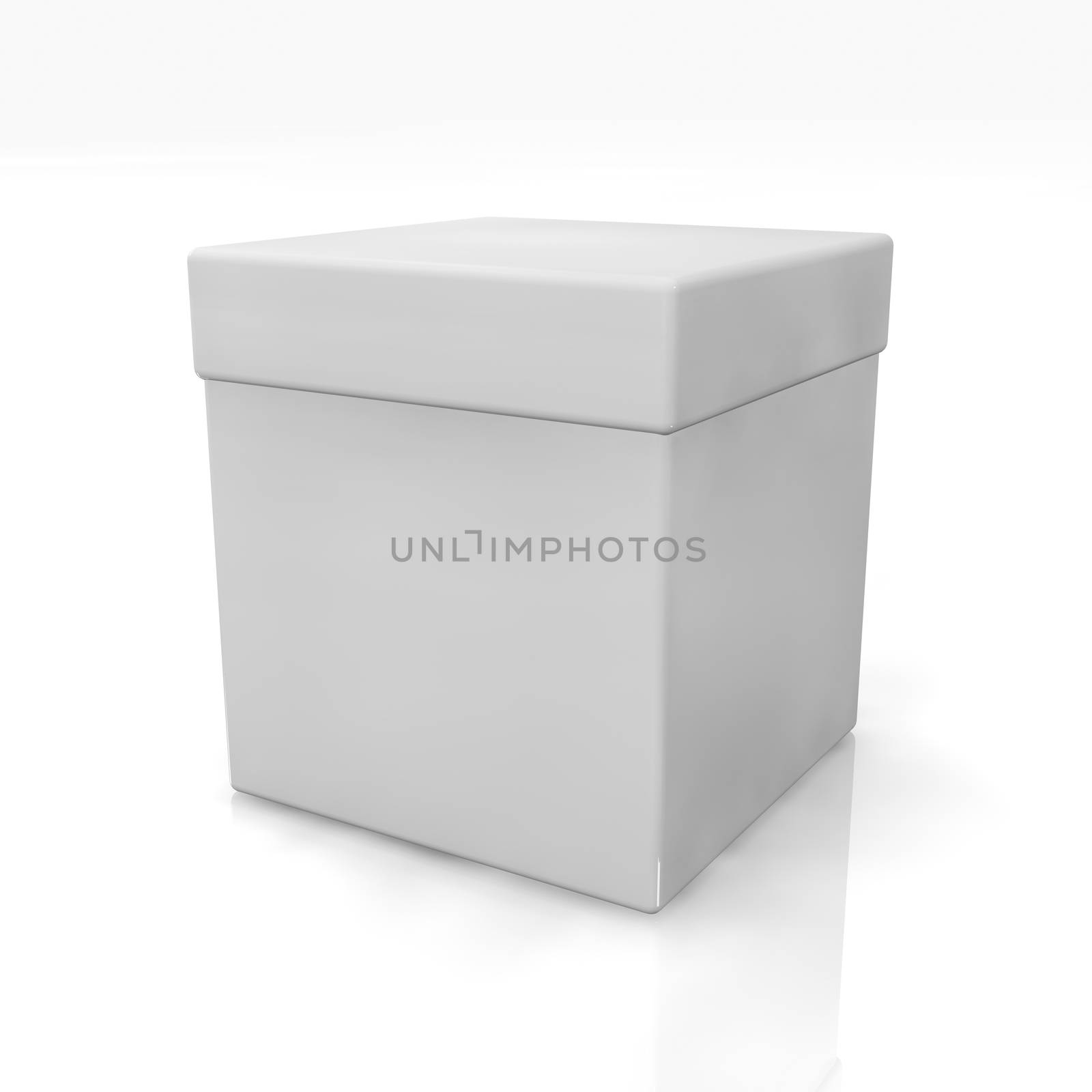 Blank 3D render box on white background with reflection