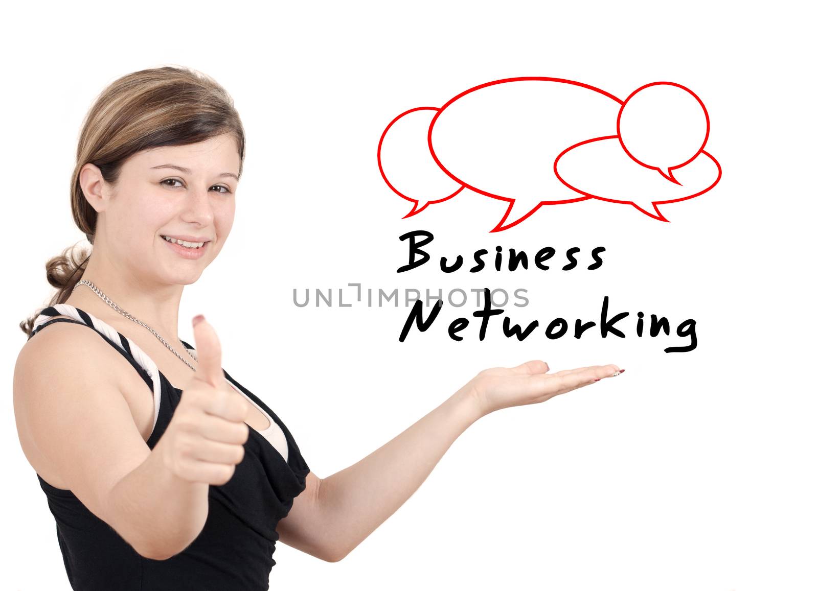 Businesswoman introduce Network Concept on Whiteboard