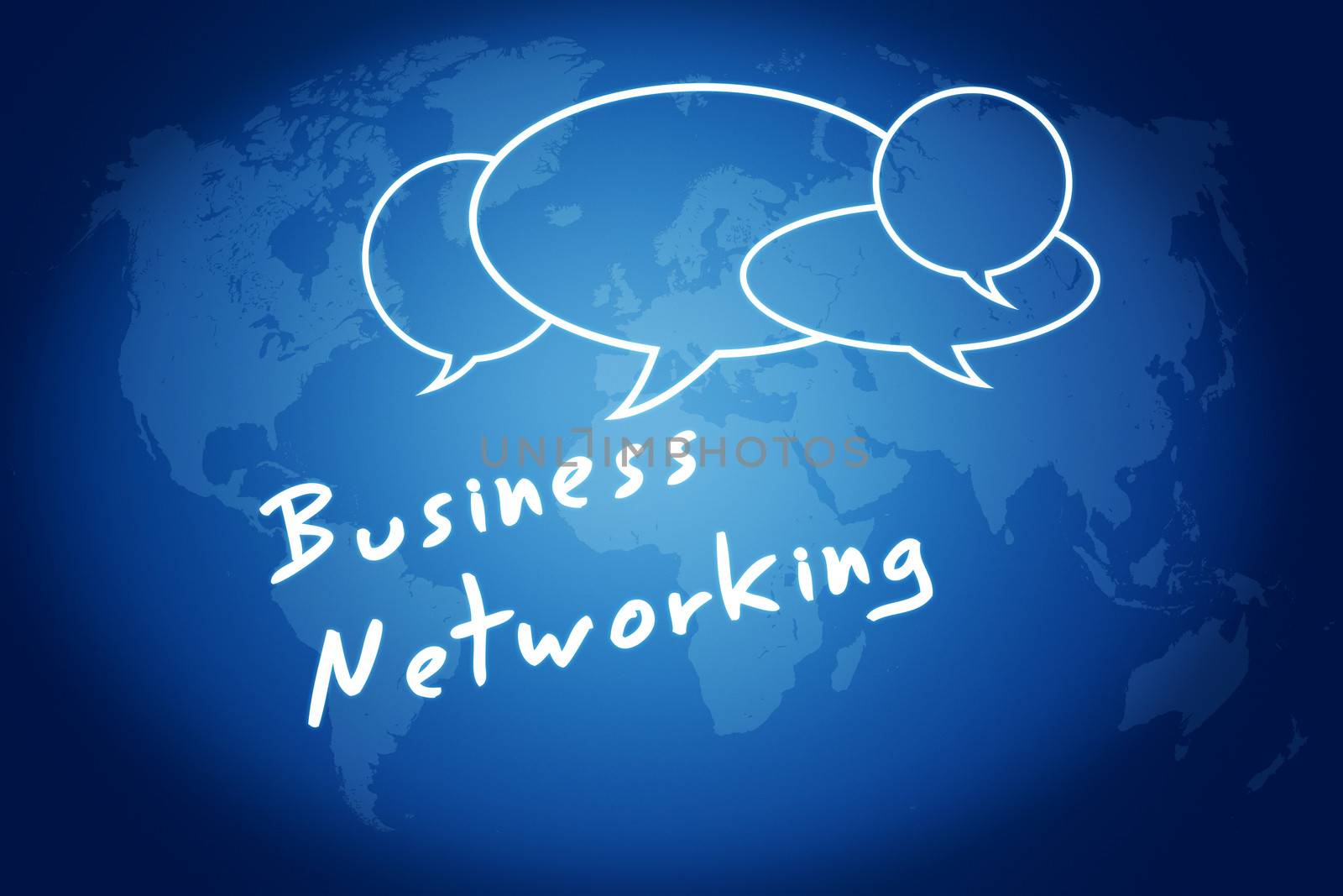 Business Network Concept on blue background with world map