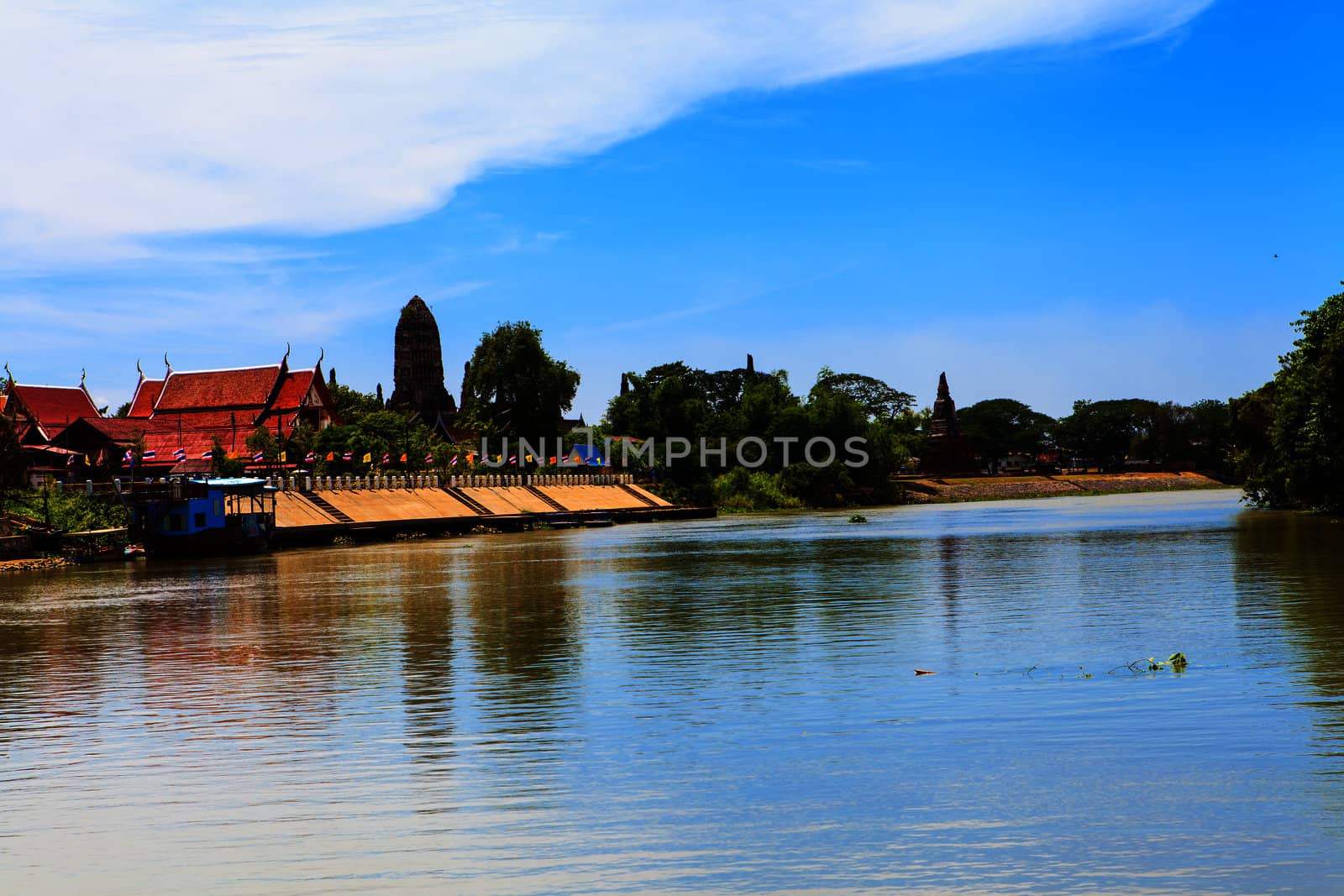 Thai temple at Ayutthaya in Thailand and most famous for tourist take photo from the river.