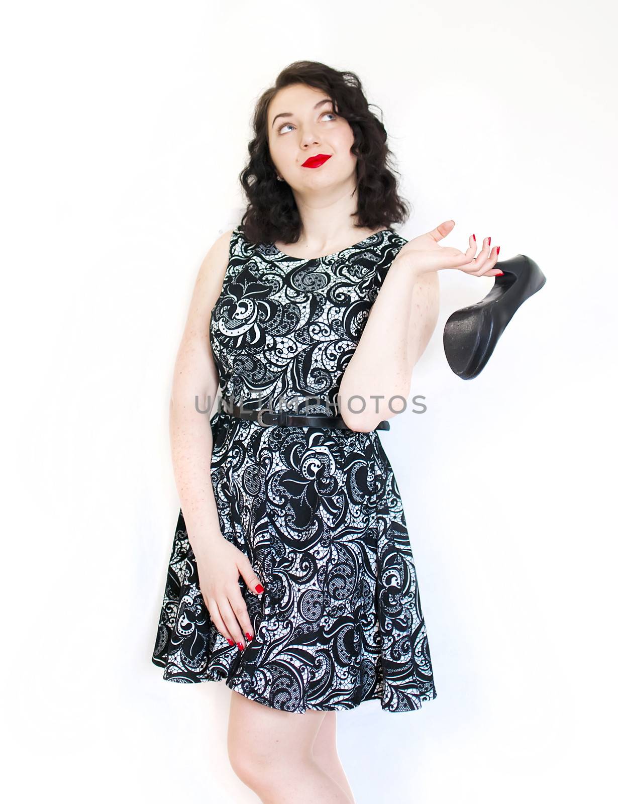 beautiful retro girl portrait in vintage style dress