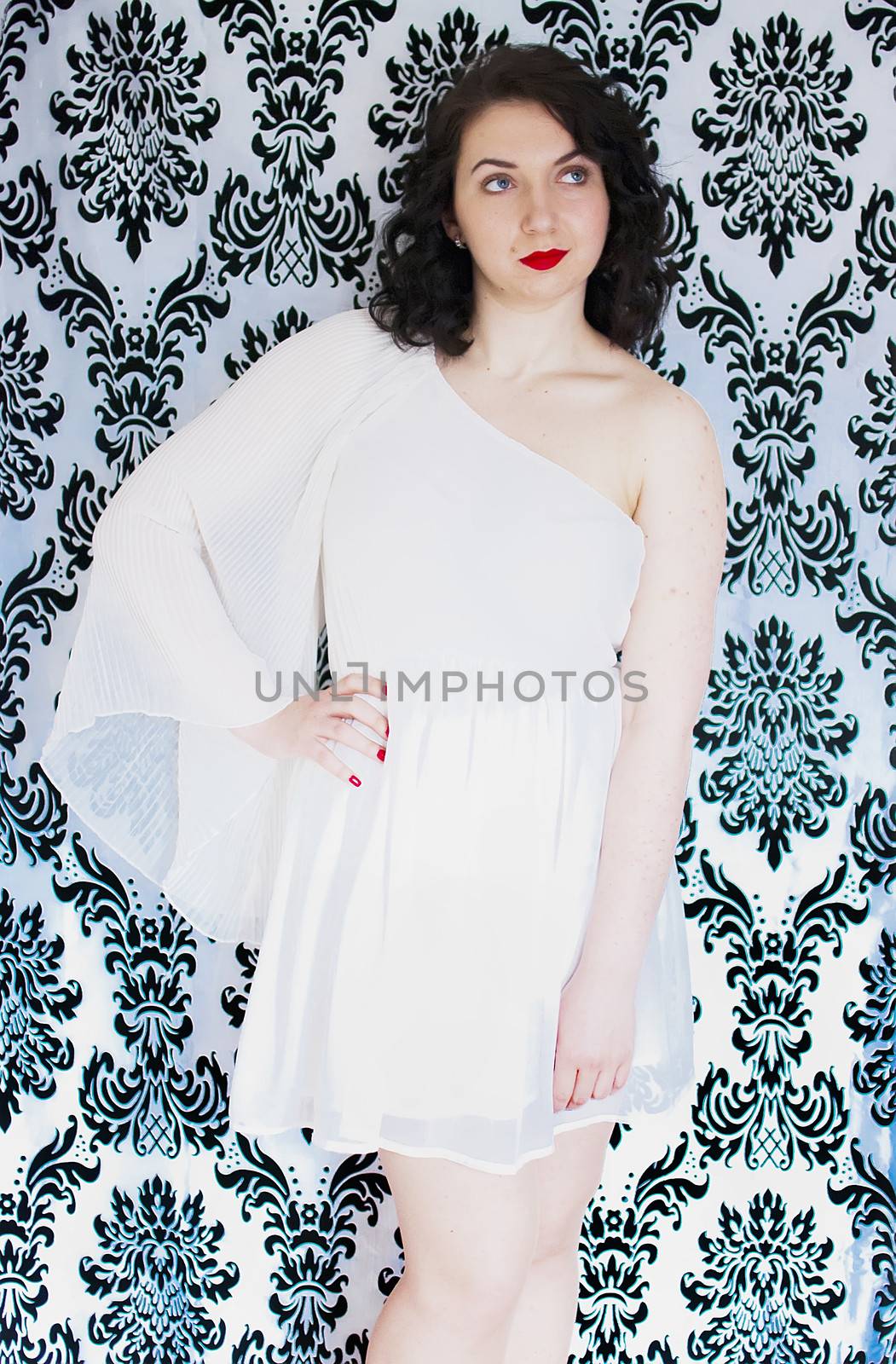 beautiful retro girl portrait in vintage style dress